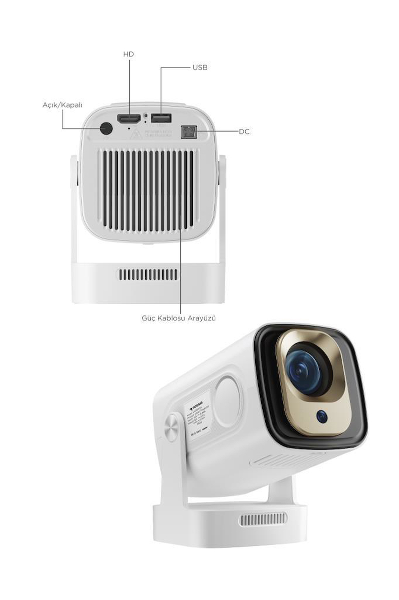 Torima HY260 PRO Mini Beyaz Taşınabilir Sinema Projektörü Ev Sineması Android Akıllı Projeksiyon