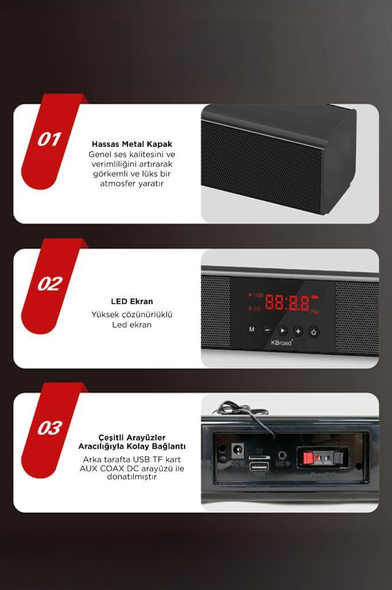 Torima KTS-2035 Siyah 30 W Usb Tf Aux Girişli Suwoofer Soundbar Ev Sinema Sistemi