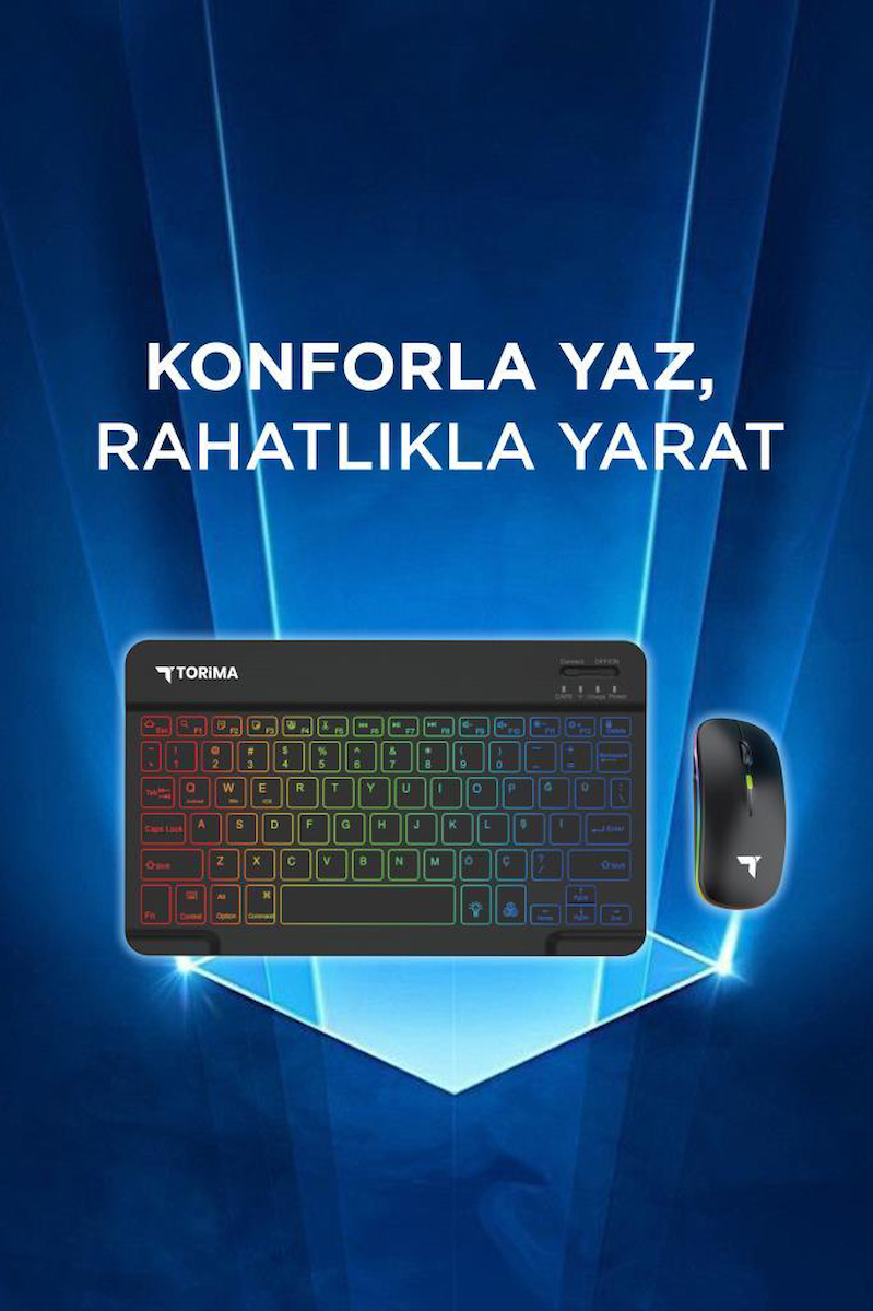 Torima TMK-09 Siyah Şarj Edilebilir RGB Işıklı Kablosuz Klavye Mouse Seti
