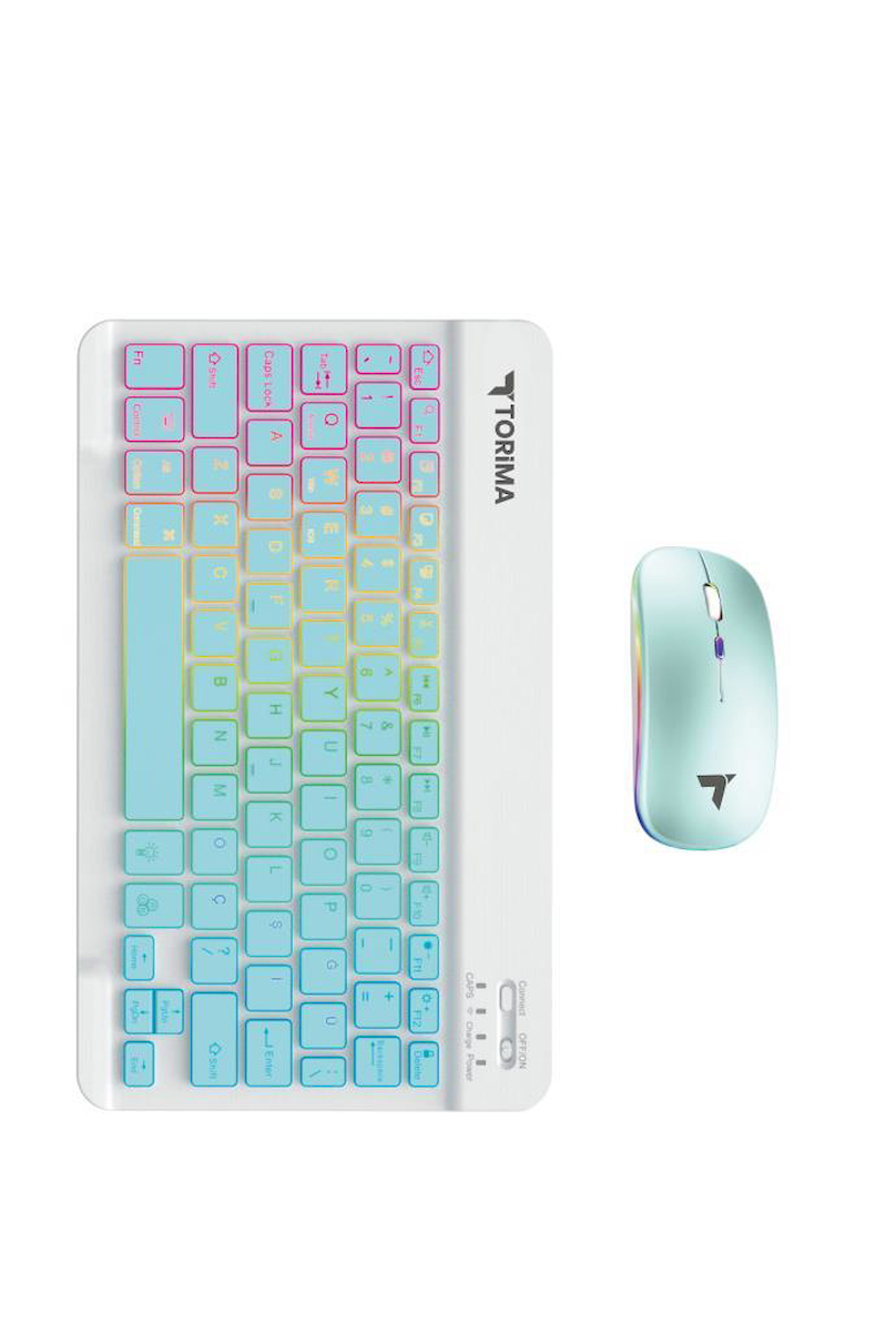Torima TMK-09 Mavi Şarj Edilebilir RGB Işıklı Kablosuz Klavye Mouse Seti
