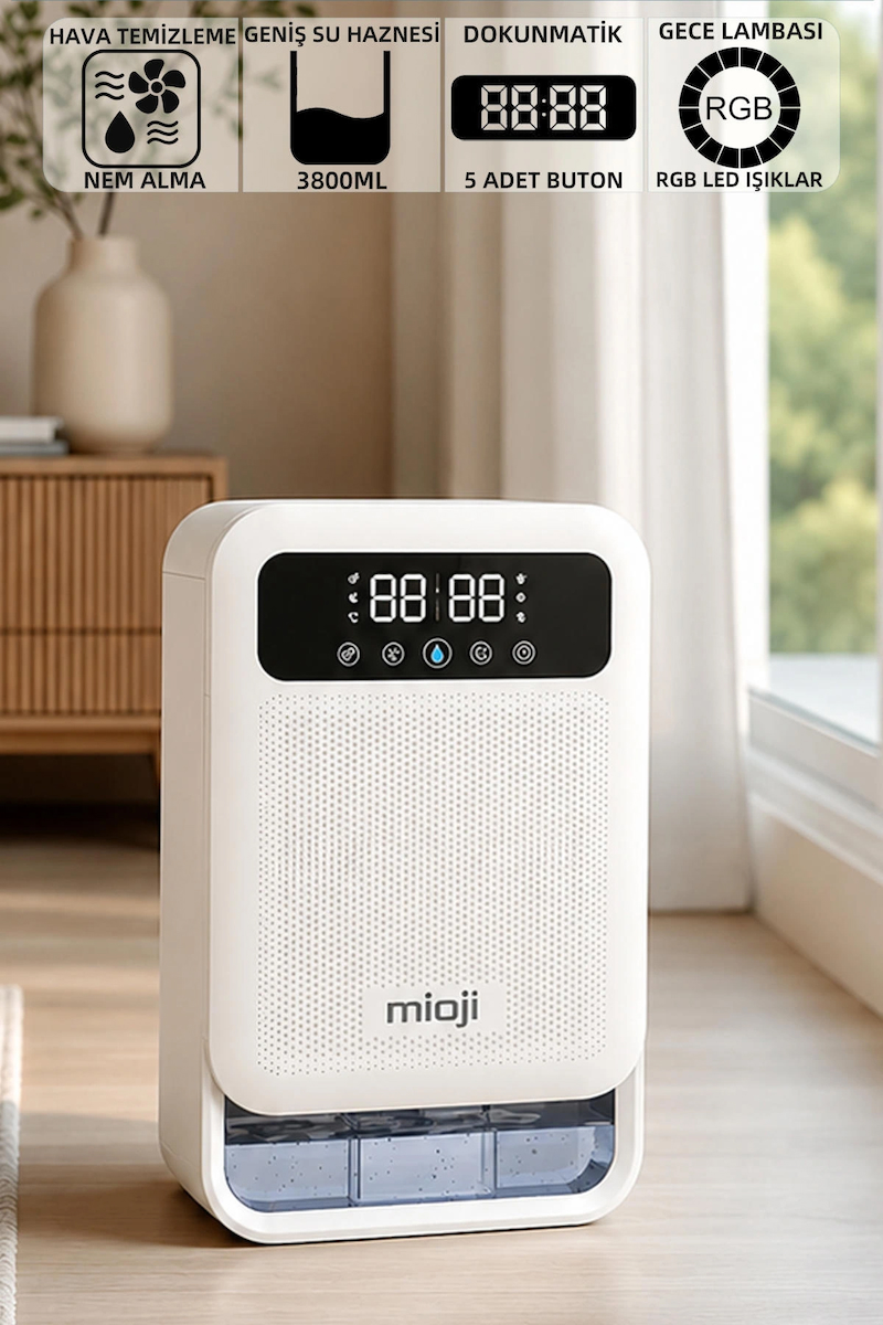 Mioji 30NEC Pro 3.8 Litre Çift Göstergeli Nem Alma ve İyon Hava Temizleme Cihazı – Beyaz