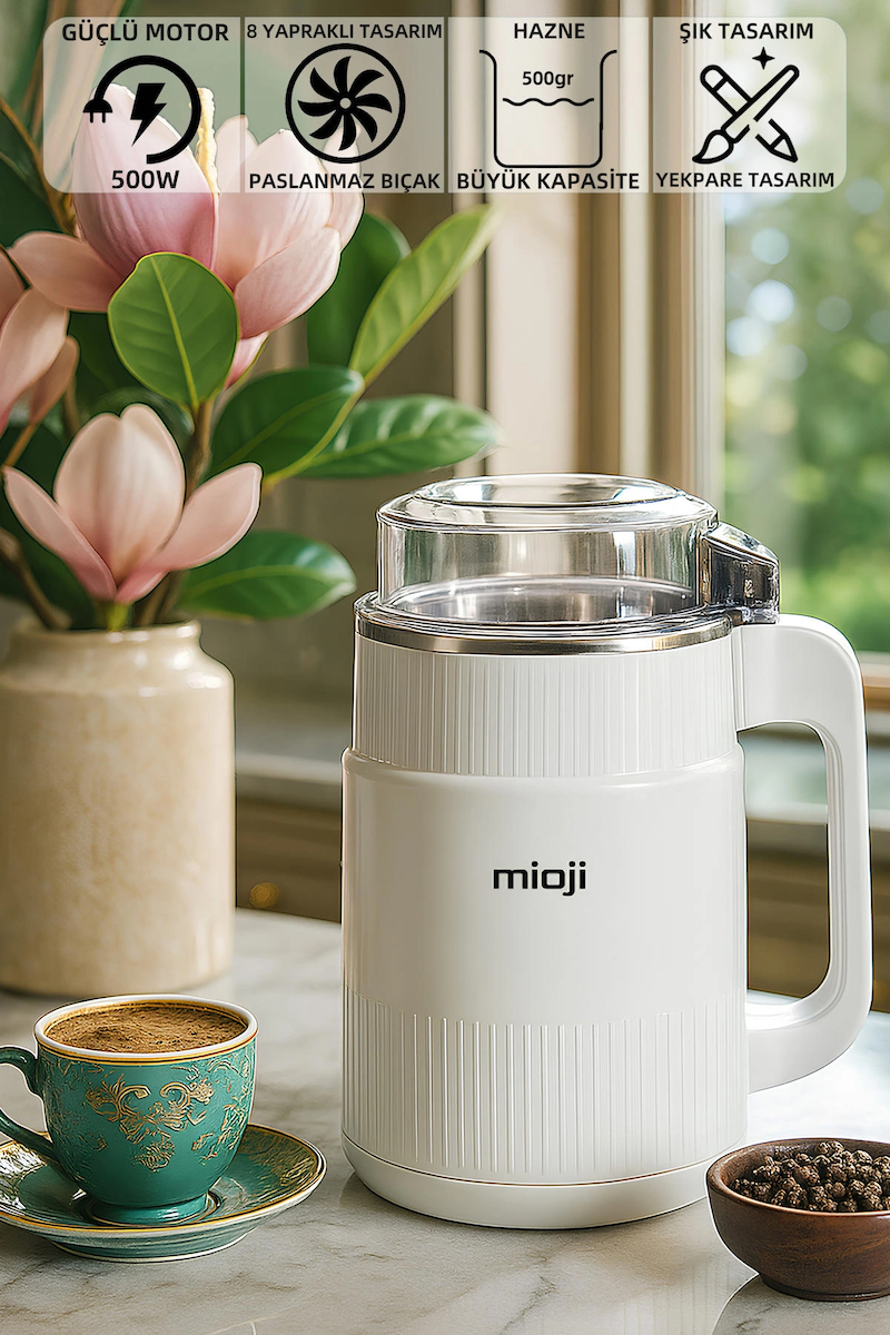 Mioji Mio CG34 500W Paslanmaz Çelik Bıçak Kompakt Baharat ve Kahve Öğütücü - Beyaz
