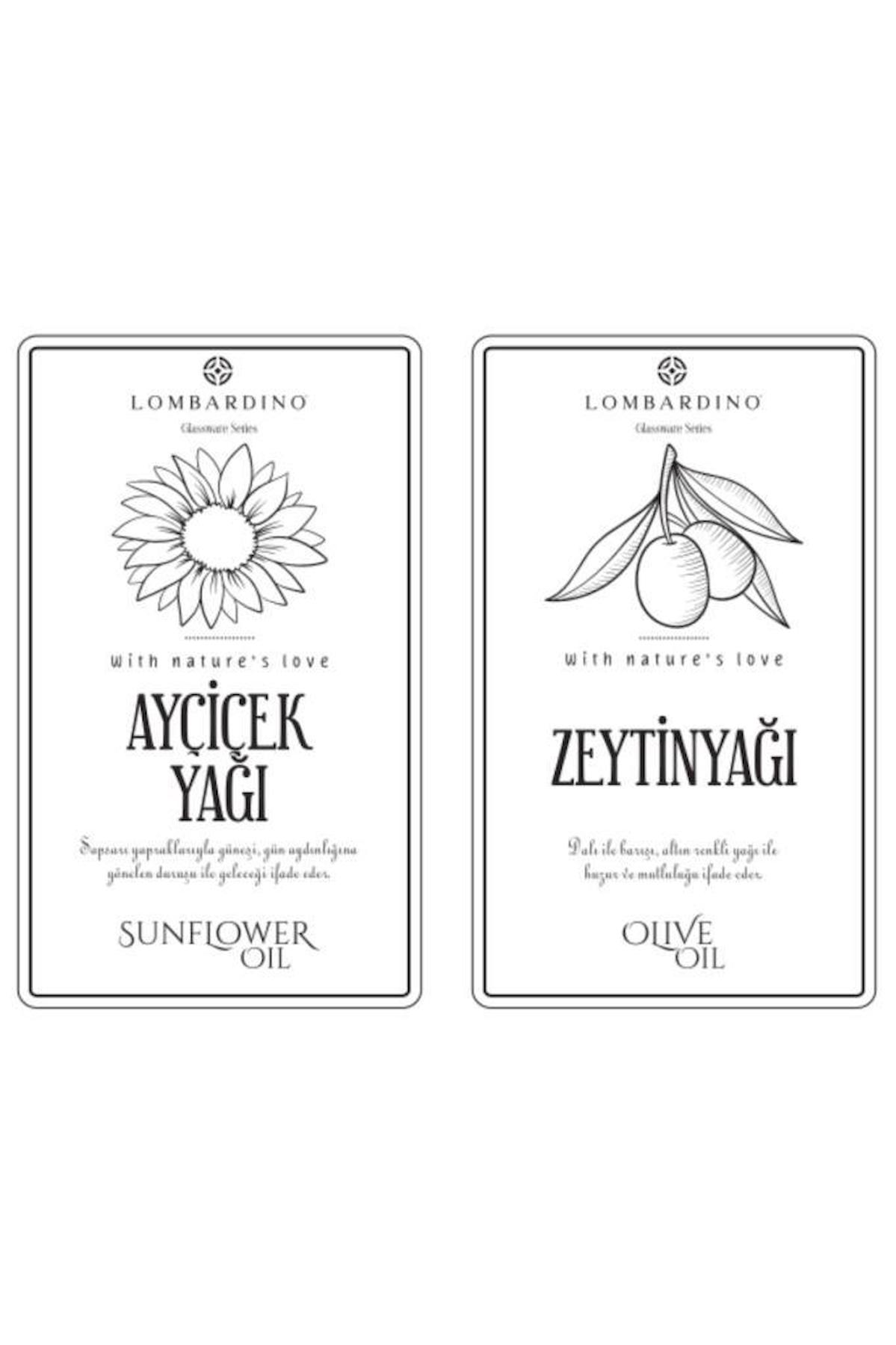 Lombardino 2 Adet Zeytinyağı ve Ayçicek Yağı Etiketi Sticker Seti 11x6,6 Cm Beyaz