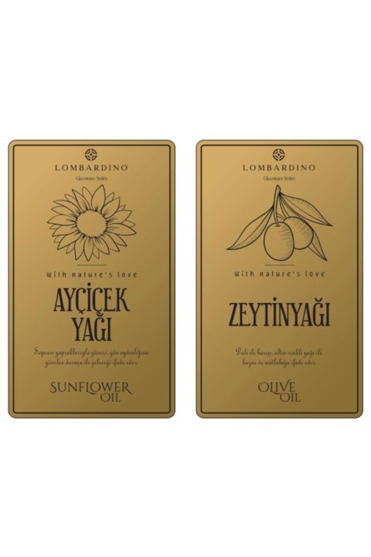 Lombardino 2 Adet Zeytinyağı ve Ayçicek Yağı Etiketi Sticker Seti 11x6,6 Cm Gold