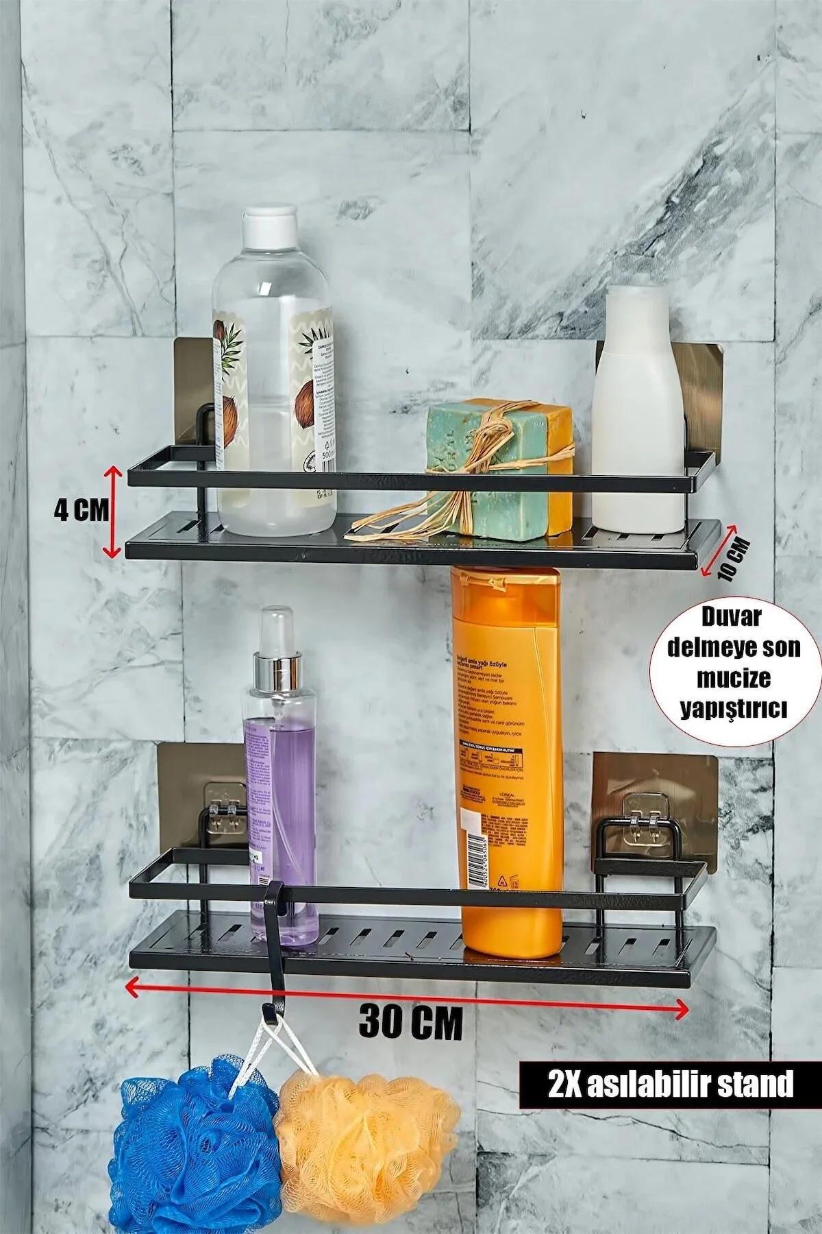 2'li Metal Yapışkanlı Banyo Rafı Organizer (30CM X 10CM)