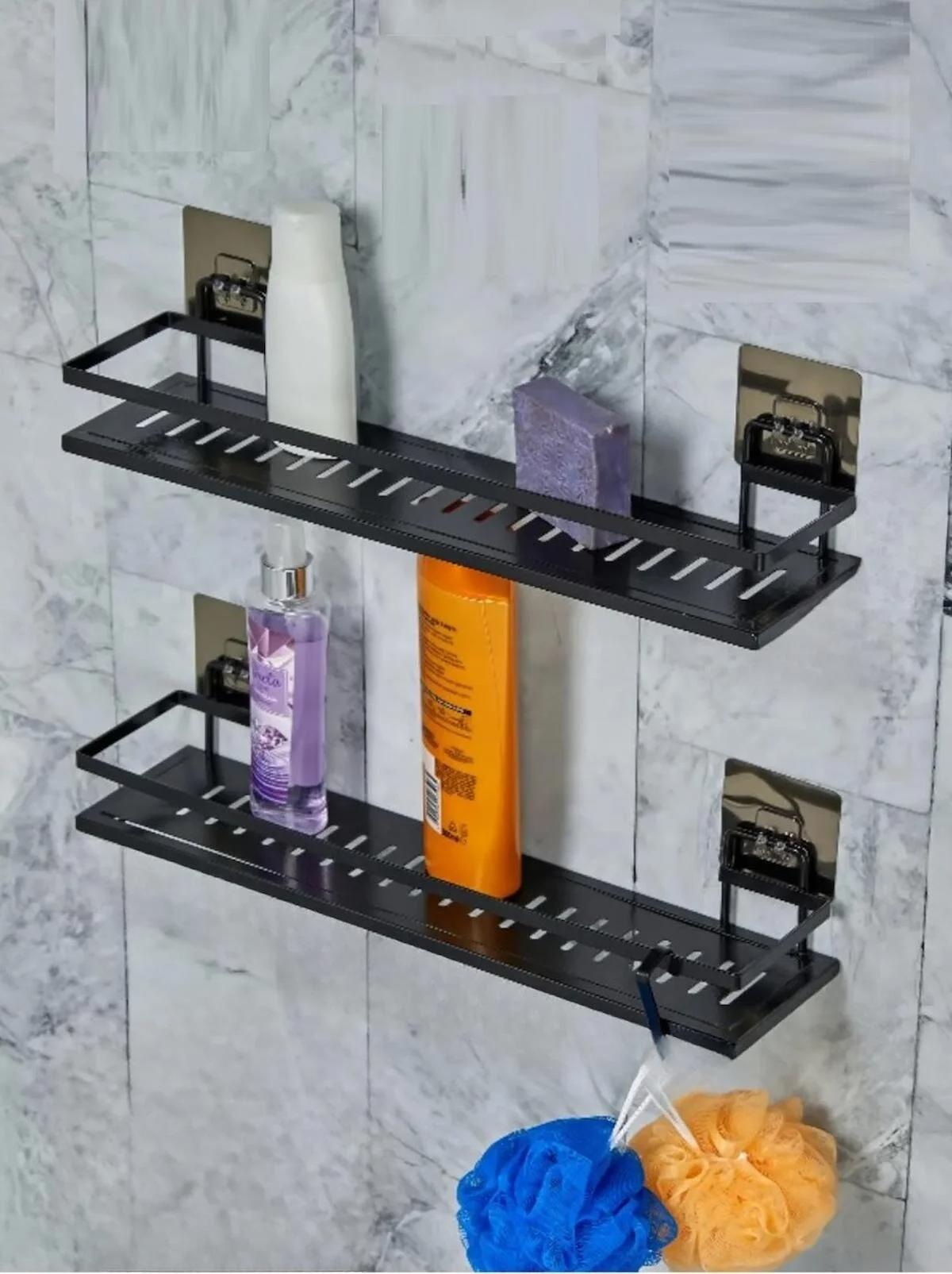 2'li Metal Yapışkanlı Banyo Rafı Organizer (40cm X 10 Cm)