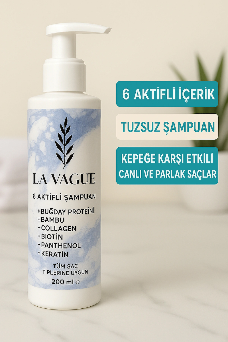 Kolajen ve Keratin Destekli 6 Aktifli Onarıcı Tuzsuz Yoğun Bakım Şampuanı (SLS, Paraben İçermez)