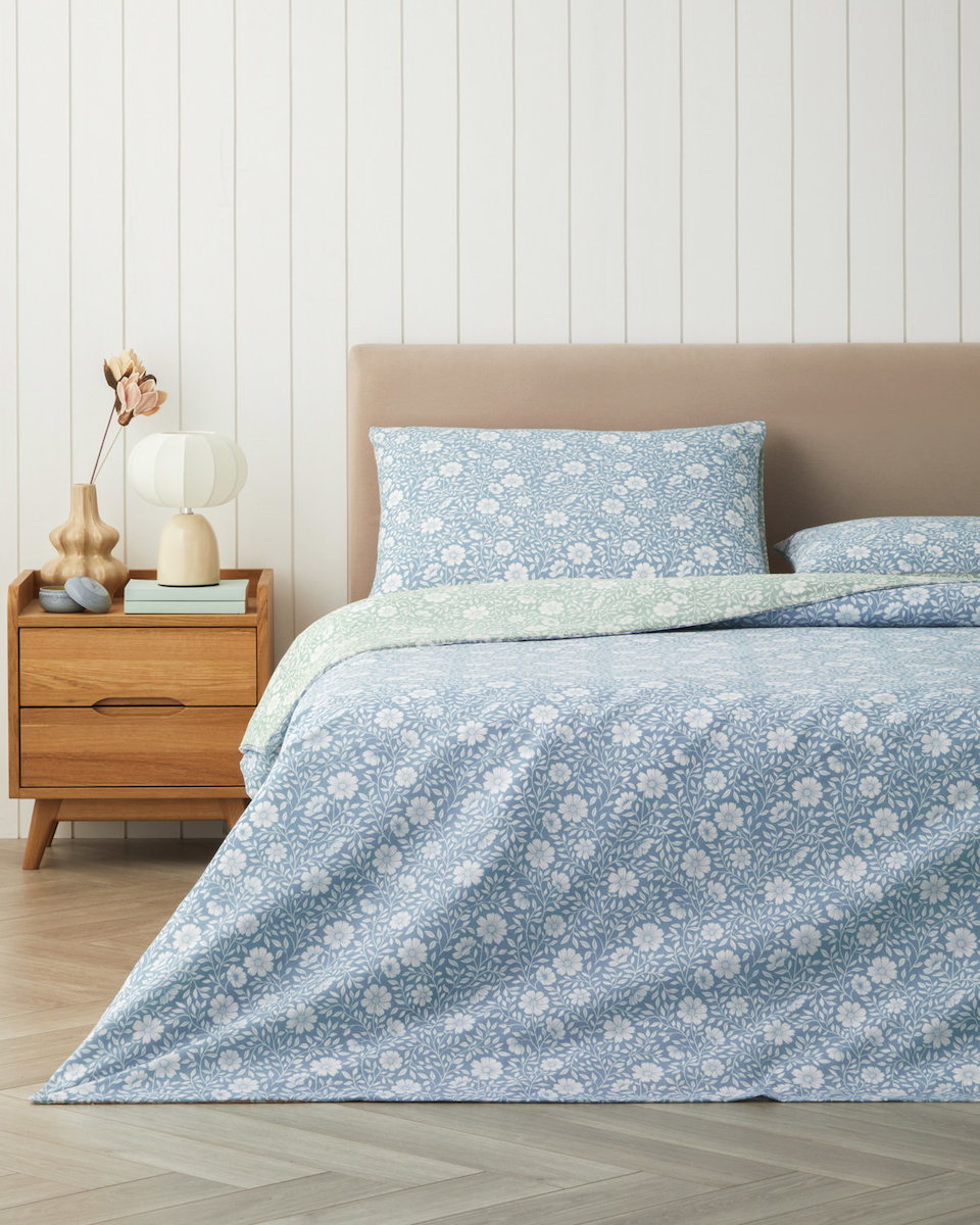 Floria Kolay Ütülenir Çift Kişilik Çarşaflı Nevresim Takımı 200x220 cm Mavi - Yeşil