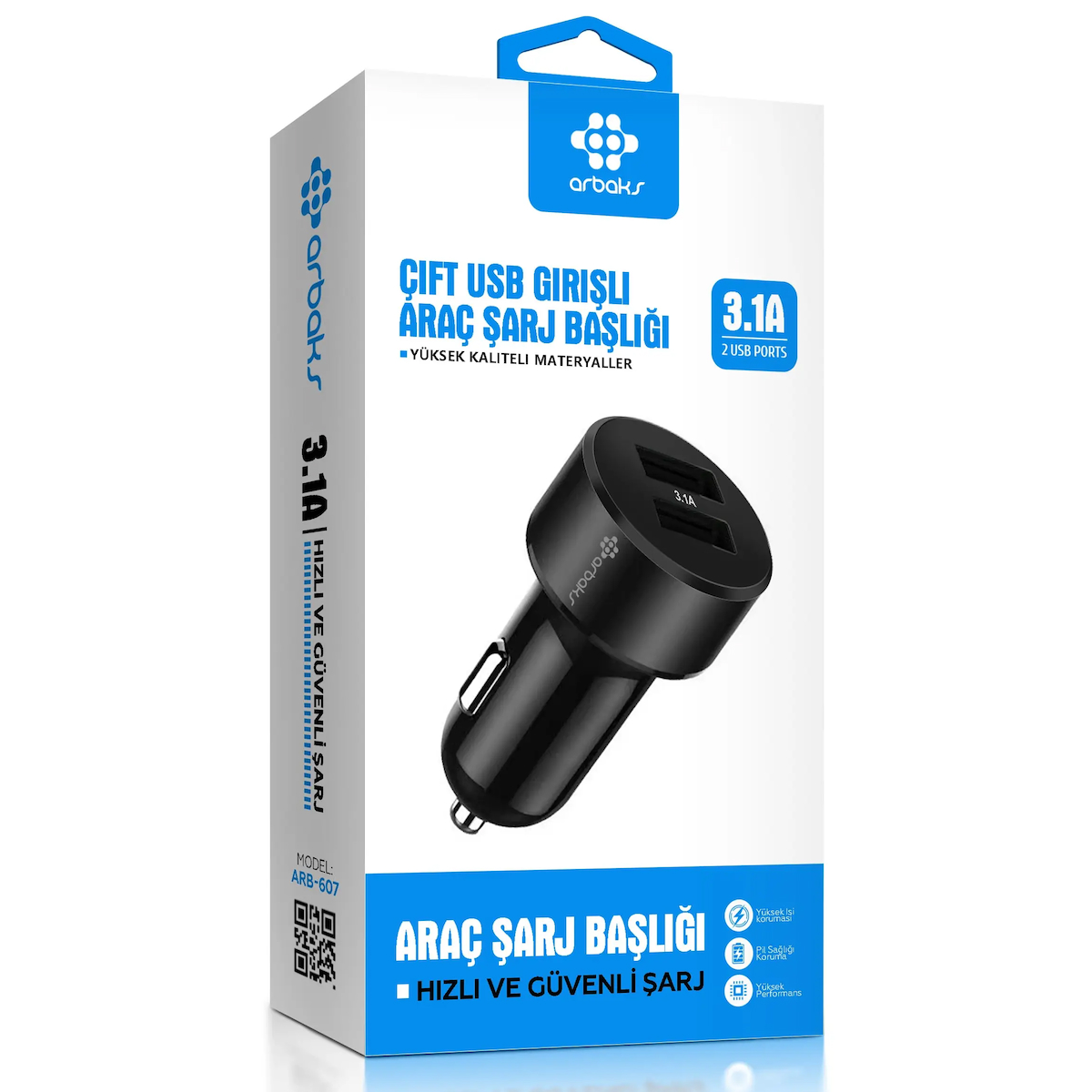 3.1A Çift Usb Girişli Araç Şarj Başlığı Arbaks ARB-607