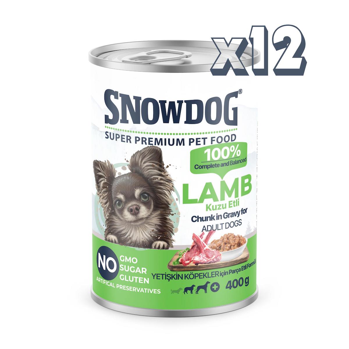 Snow Dog Premium Parça Etli Kuzulu Köpek Konservesi 12 Adet*400 G