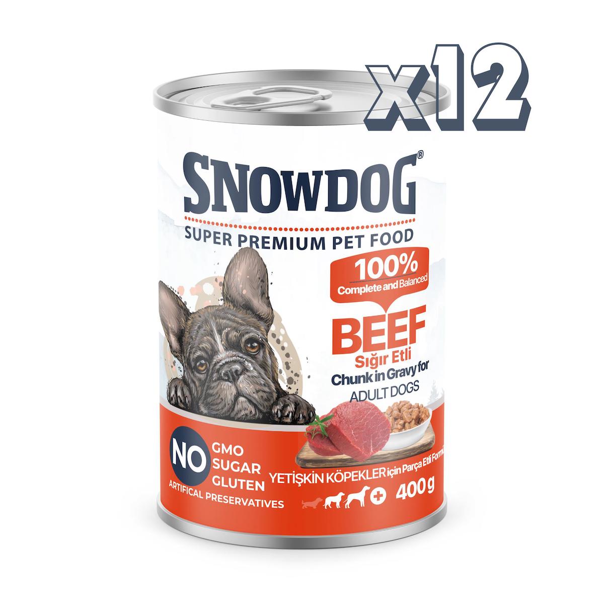 Snow Dog Premium Parça Etli Sığırlı Köpek Konservesi 12 Adet*400 G