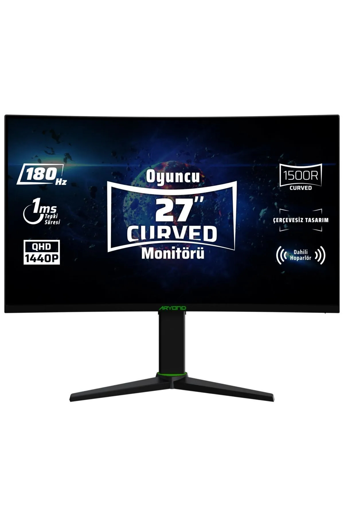 Aryond A27 V2 27″ 180hz Qhd 1 Ms Hdr10 300 Nit G-sync Freesync Curved Pivot Va Oyuncu Monitörü