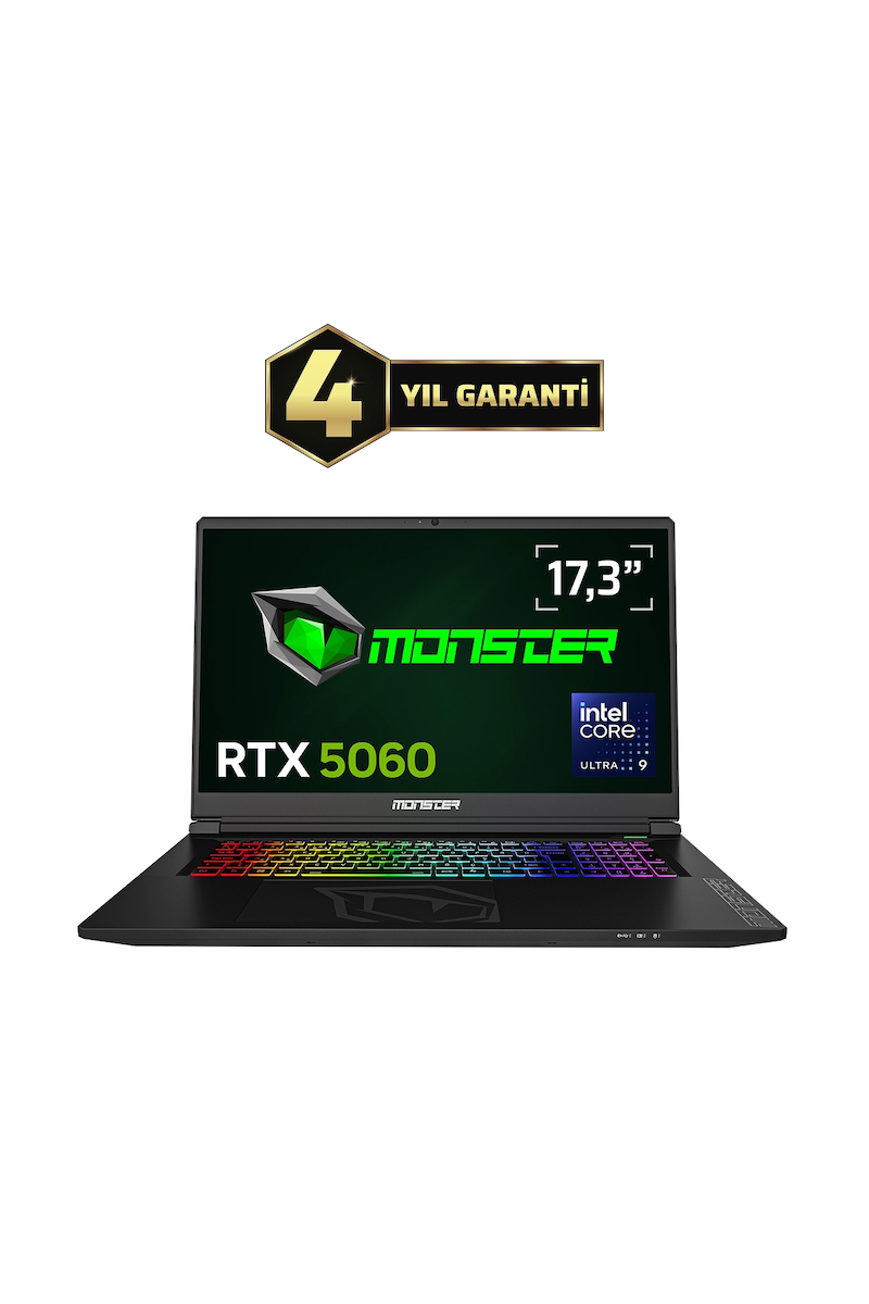 Monster Tulpar T7 V26.4 Intel Core Ultra 9 185H 16 GB RAM 500 GB SSD 8 GB RTX 5060 FreeDOS 17,3" FHD 144 Hz Oyun Bilgisayarı