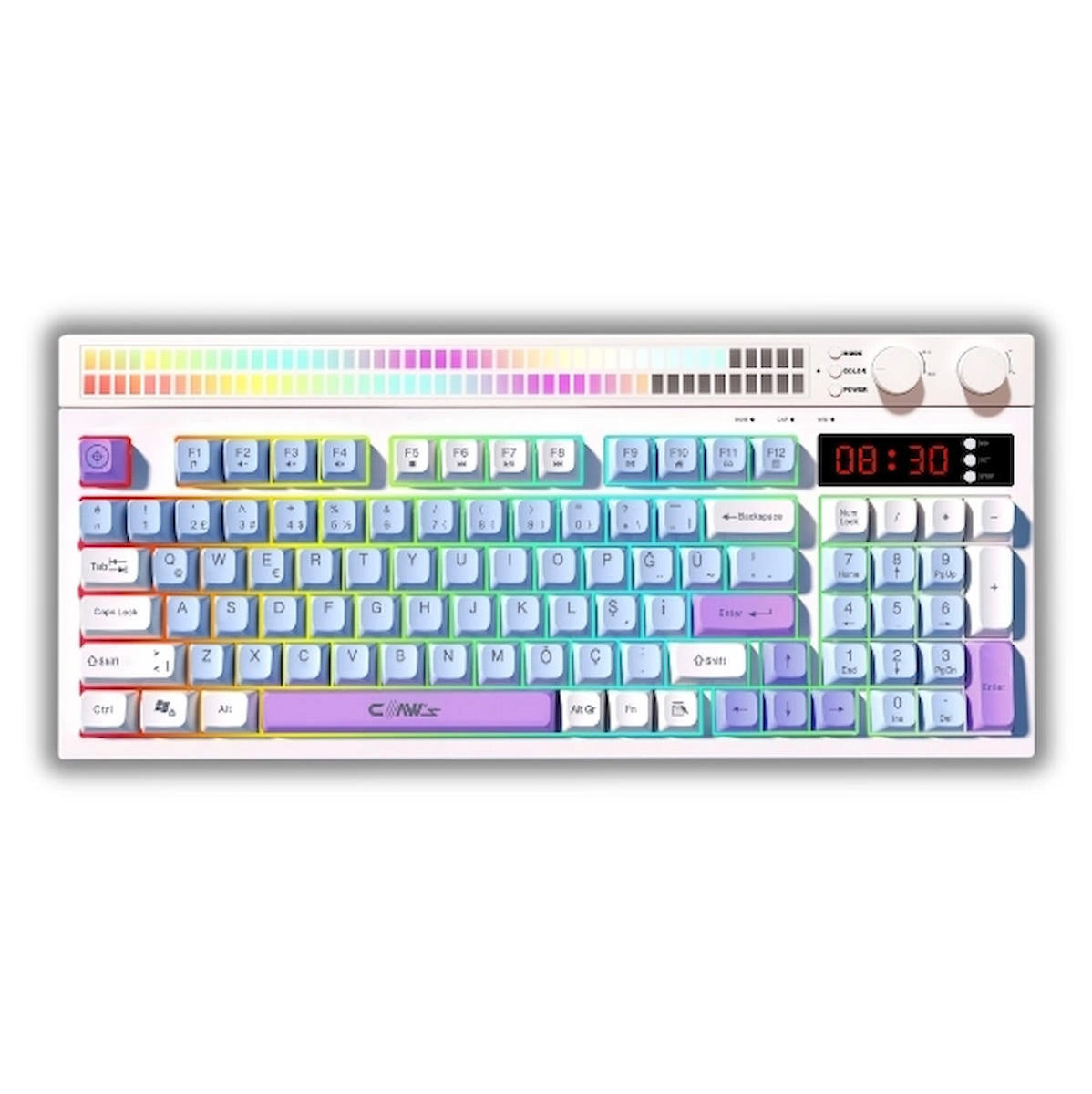 Claw’s Spectrum K1 Fonksiyonel Çift LCD Ekran & Çift Rgb – Ses Kontrolcülü Membran 94 Tuşlu Spectrum Rgb Modlu Gaming Klavye