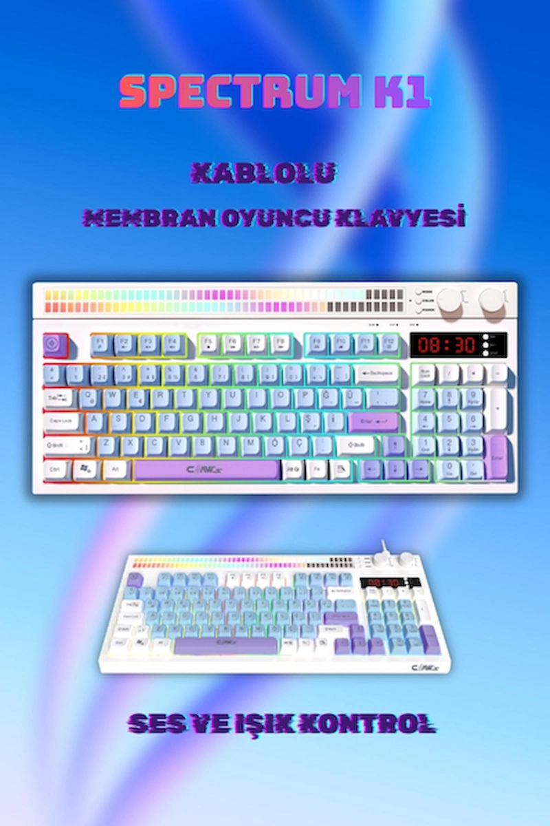 Claw’s Spectrum K1 Fonksiyonel Çift LCD Ekran & Çift Rgb – Ses Kontrolcülü Membran 94 Tuşlu Spectrum Rgb Modlu Gaming Klavye
