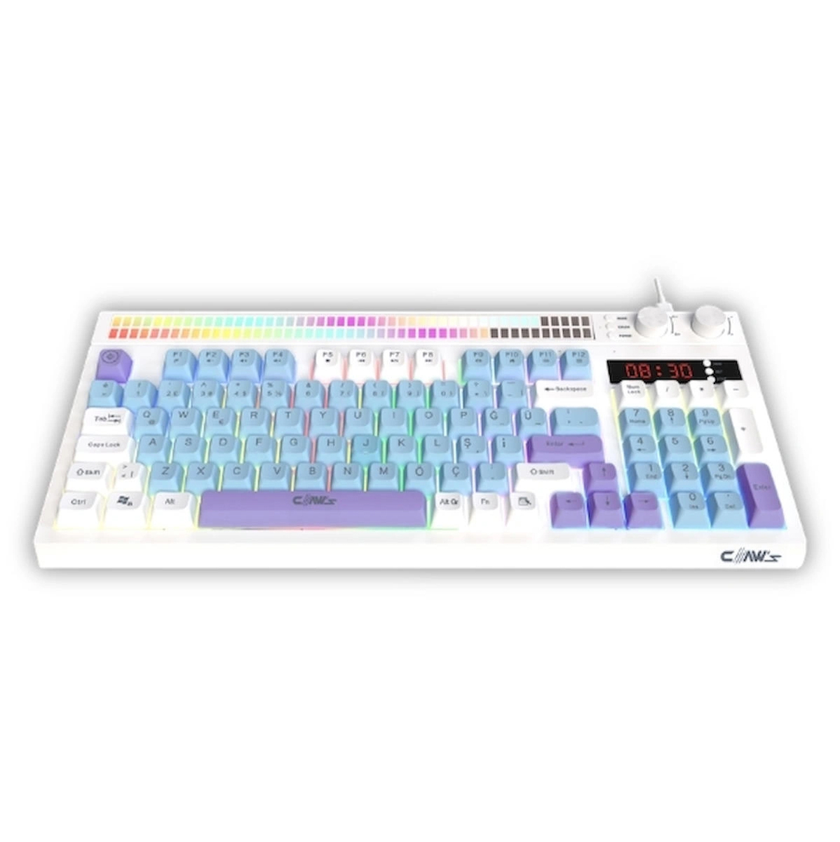 Claw’s Spectrum K1 Fonksiyonel Çift LCD Ekran & Çift Rgb – Ses Kontrolcülü Membran 94 Tuşlu Spectrum Rgb Modlu Gaming Klavye