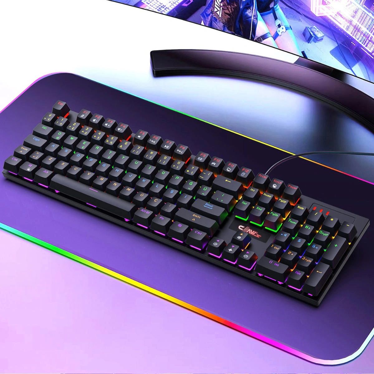 Claw’s Rapidfire Red Switch Mekanik & Rainbow Rgb Aydınlatma Anti-Ghosting Çift Enjeksiyon 105 Tuşlu Full Form Mekanik Klavye – Siyah