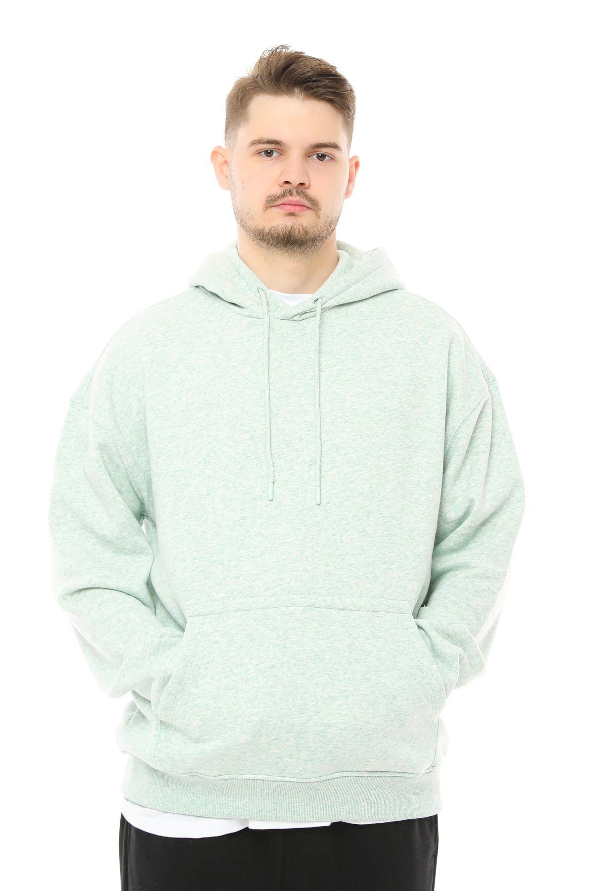 defy's Erkek Oversize Kapüşonlu Sweatshirt Yeşil Melanj