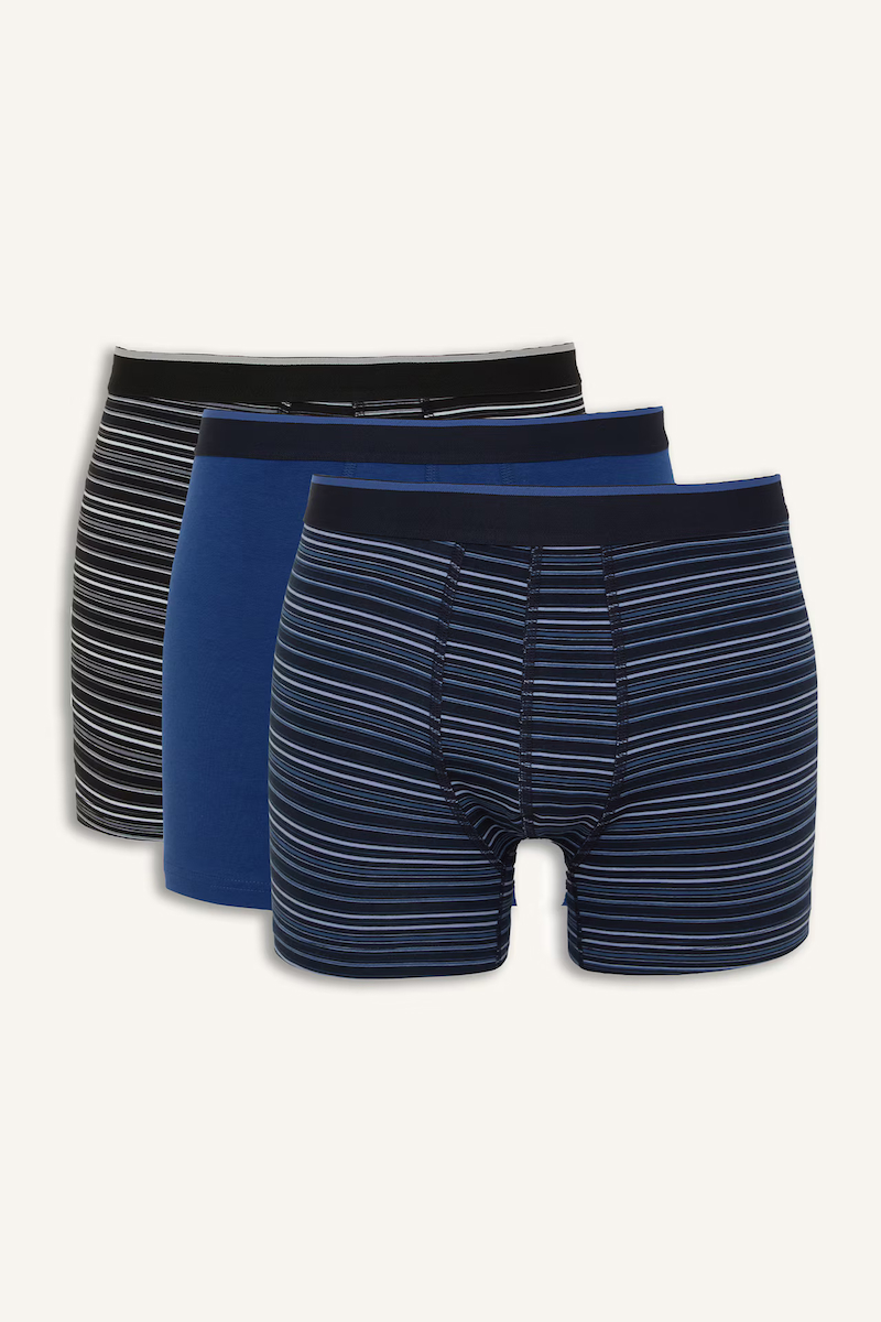 DeFacto Regular Fit Çizgili ve Düz 3'lü Boxer I4019AX26AUNV30