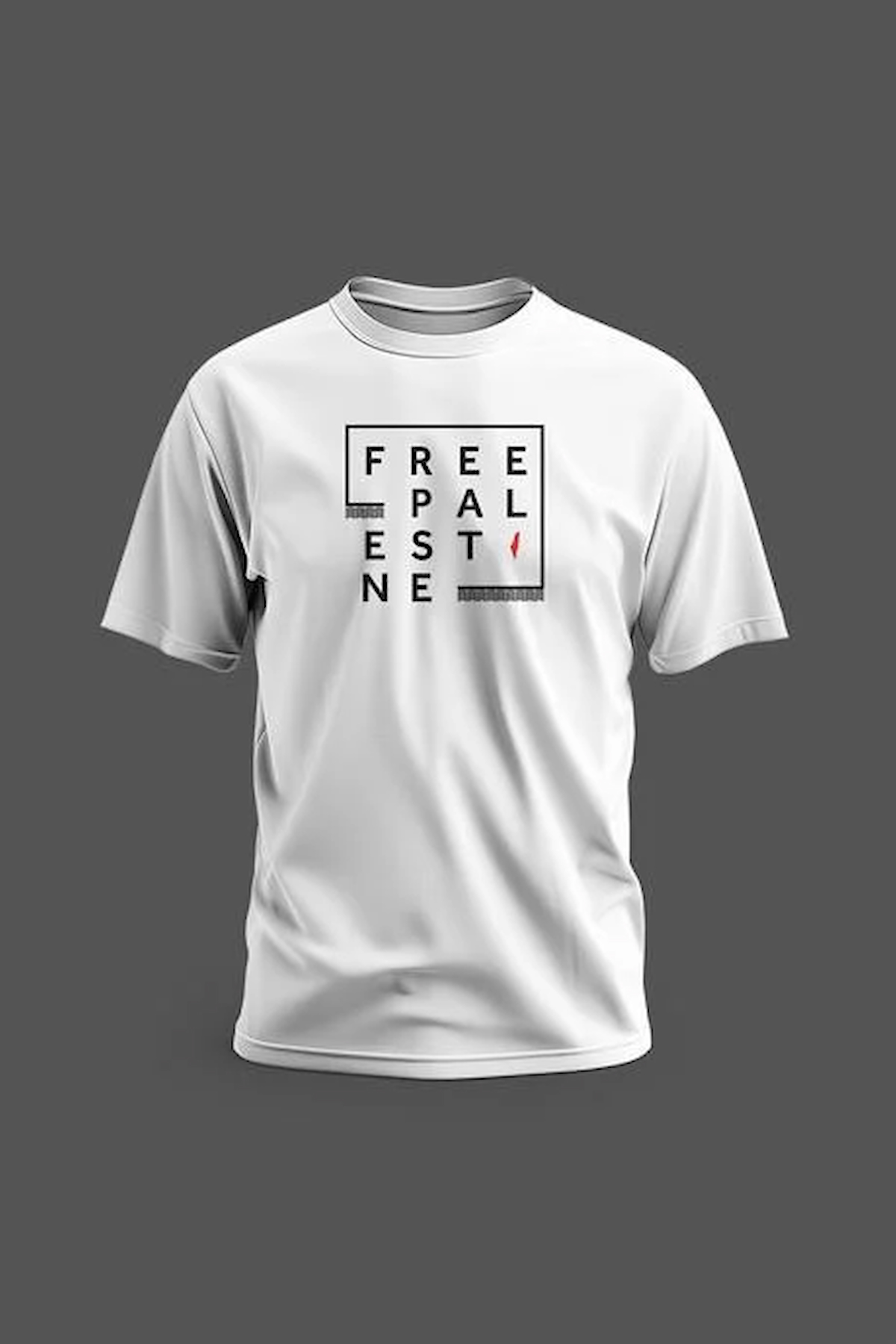 Kısa Kollu Free Palestine Yazısı Kareli Şekli Dijital Baskılı Unisex S - 2XL T300005