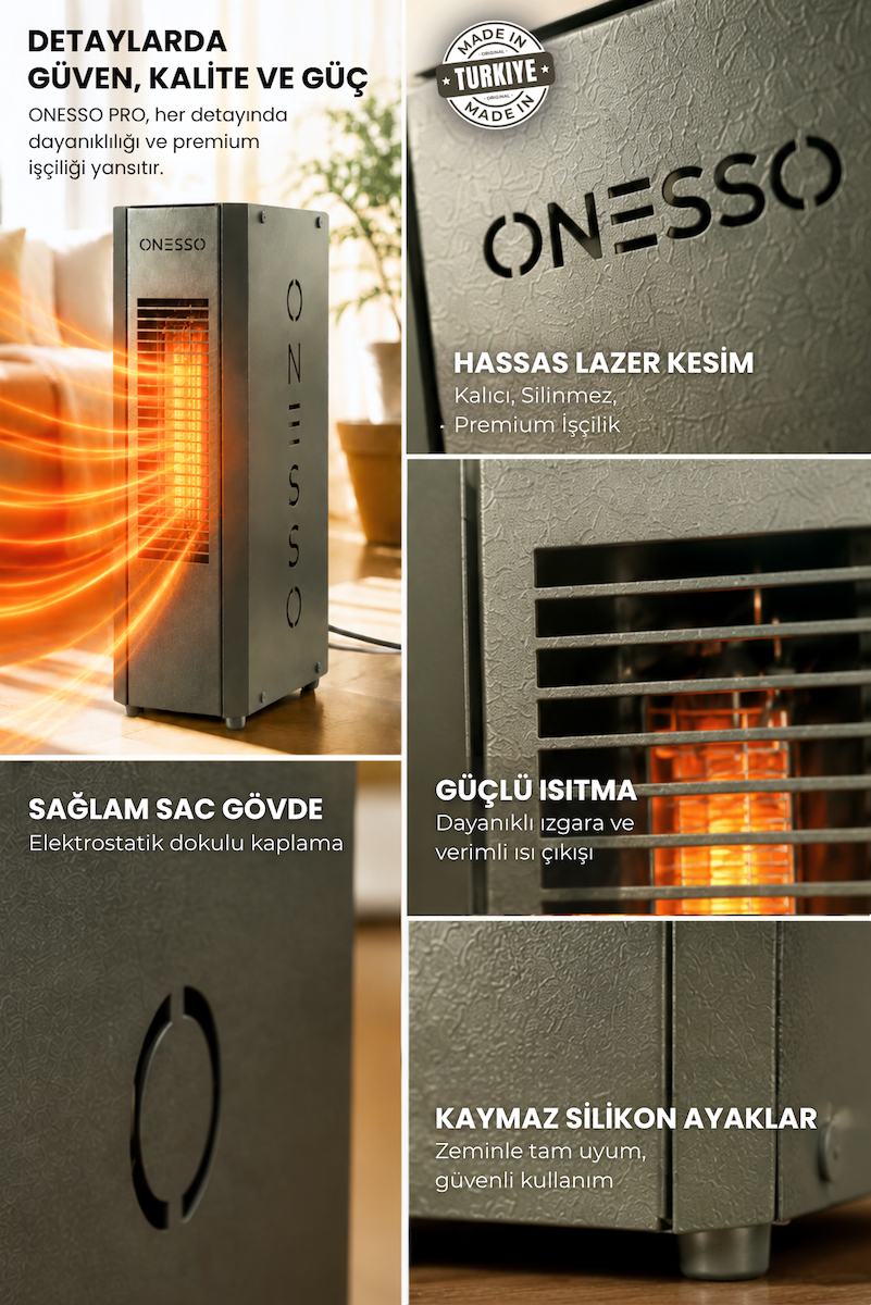 ONESSO PRO 4000W Sessiz Elektrikli Fanlı Isıtıcı – 3 Modlu Termostatlı (40m²’ye Kadar Etkili, 2sn Hızlı Isınma, Ev & Ofis & Atölye) 2 Yıl Garantili