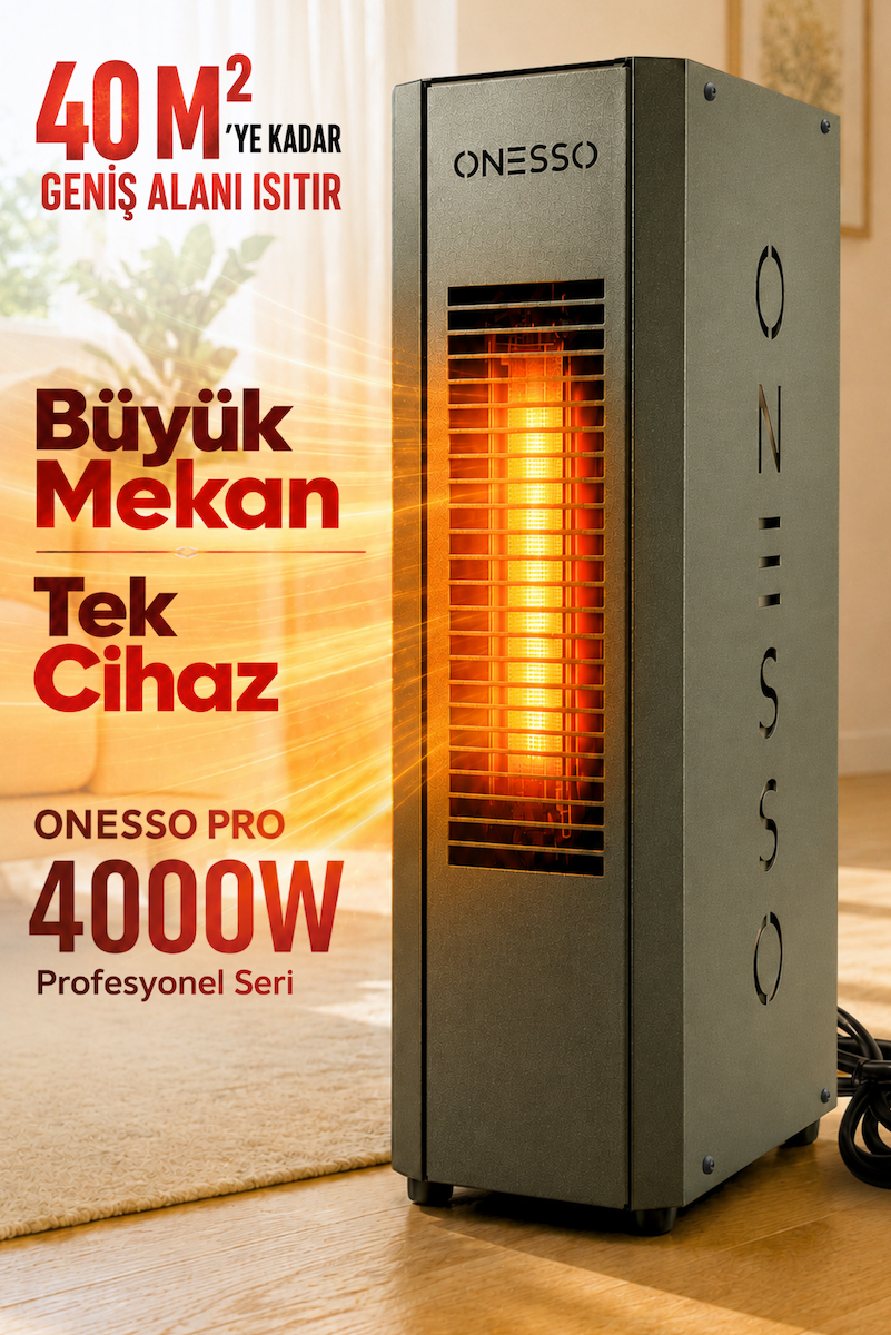 ONESSO PRO 4000W Sessiz Elektrikli Fanlı Isıtıcı – 3 Modlu Termostatlı (40m²’ye Kadar Etkili, 2sn Hızlı Isınma, Ev & Ofis & Atölye) 2 Yıl Garantili