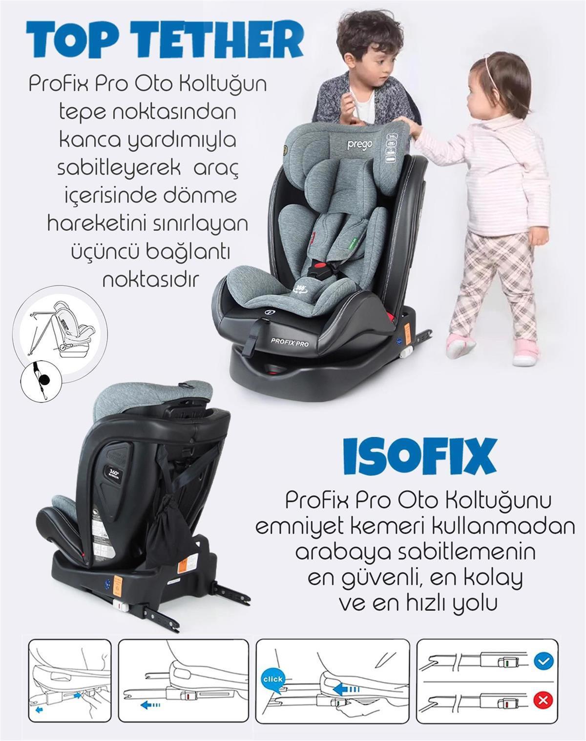 Prego Profix Pro 360° Dönebilen Isofixli 0 - 36 kg Oto Koltuğu Gri