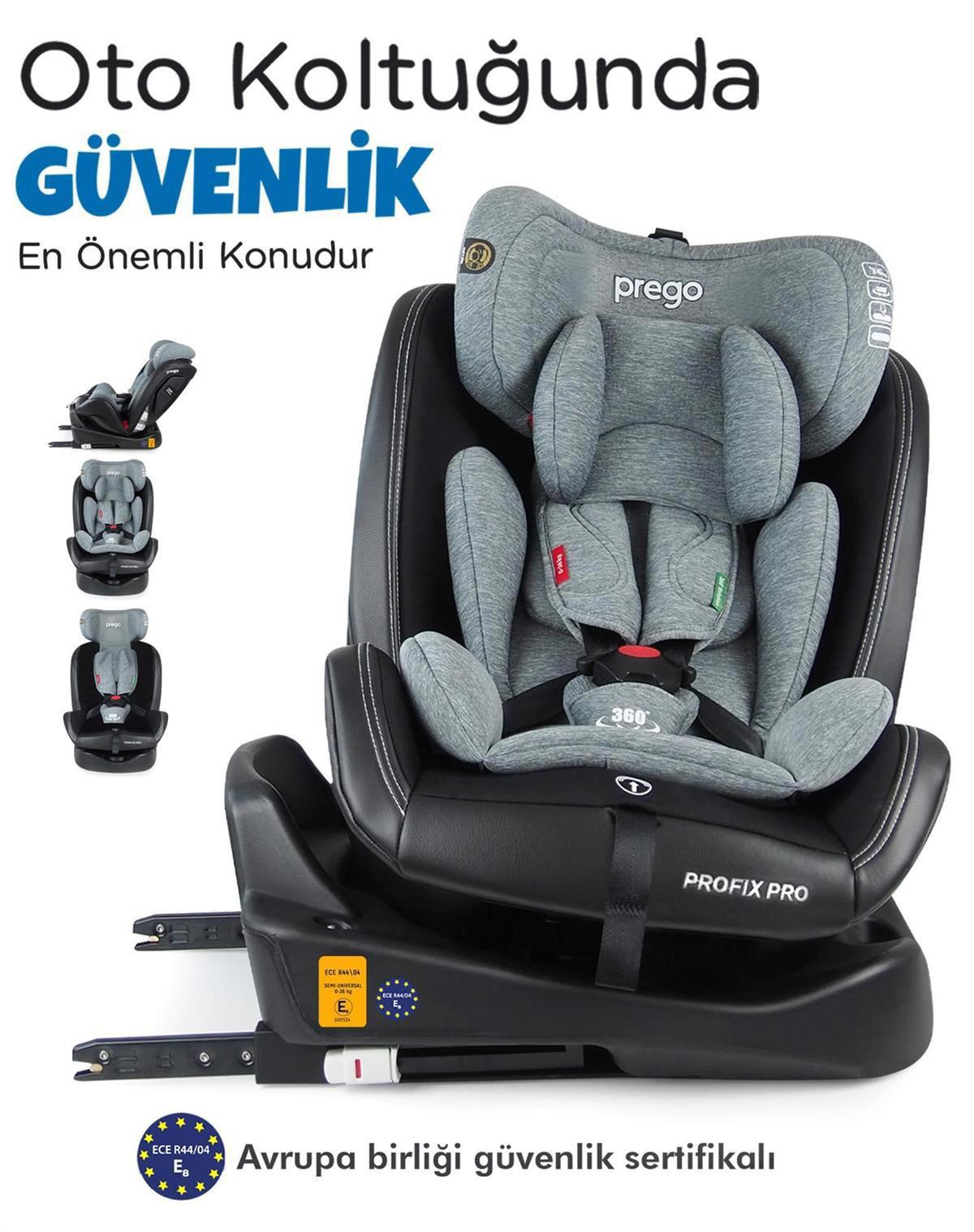 Prego Profix Pro 360° Dönebilen Isofixli 0 - 36 kg Oto Koltuğu Gri