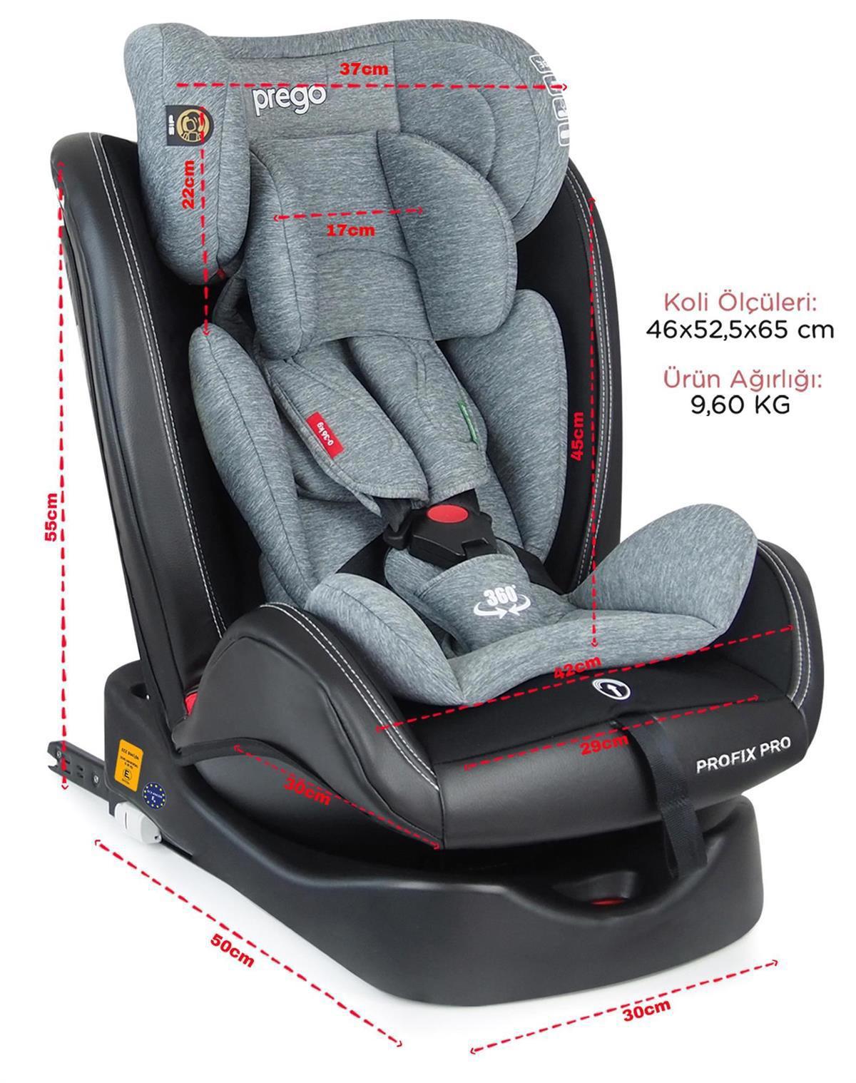 Prego Profix Pro 360° Dönebilen Isofixli 0 - 36 kg Oto Koltuğu Gri
