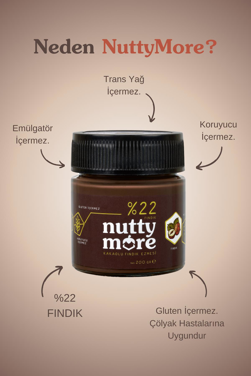 Nutty More %22 Kakaolu Fındık Ezmesi 200 gr x 5 Adet