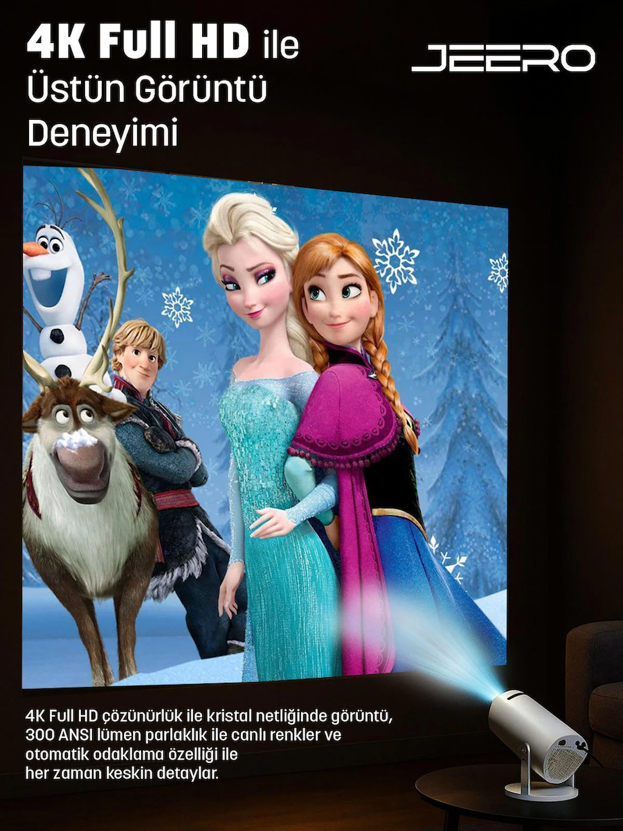JEERO HY300PRO Multimedia Ultra Hd 1080p Android 13 Projeksiyon Cihazı (Türkçe Menü) H713 Chipset