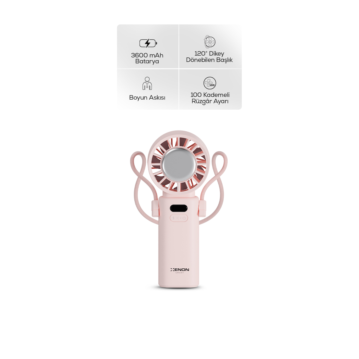 Xenon Smart Peltier Buz Soğutmalı El Vantilatörü | 100 Kademe, 3600mAh, 8300 RPM, USB-C, Askılı
