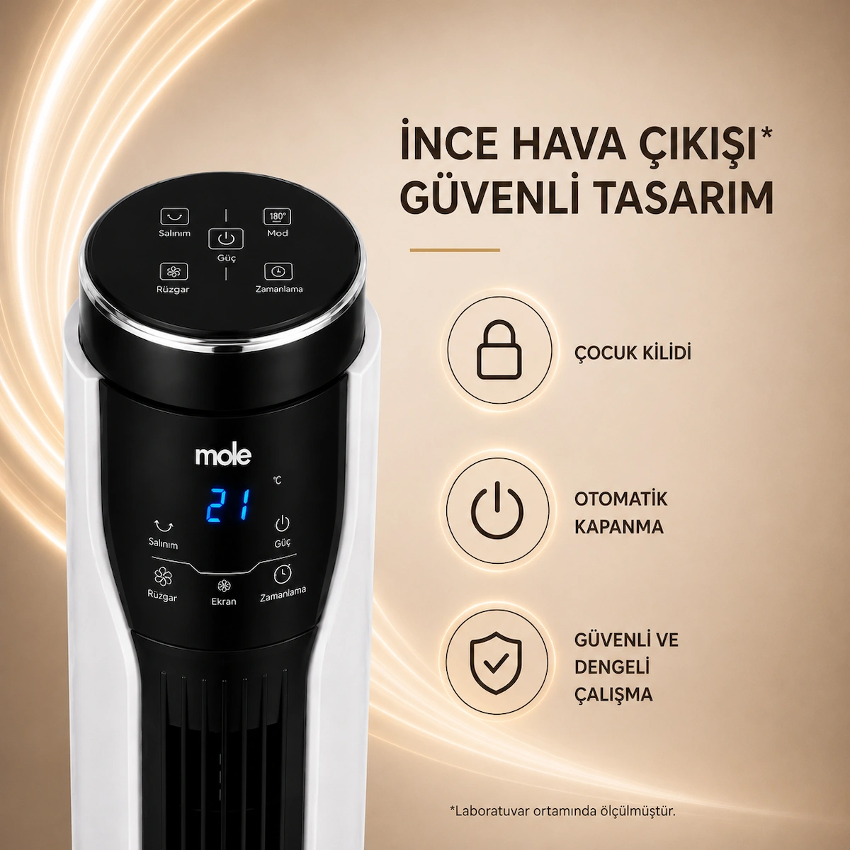 Mole F10 Kule Tipi Vantilatör Beyaz 50 W 3 Kademeli Uzaktan Kumandalı Zamanlayıcılı
