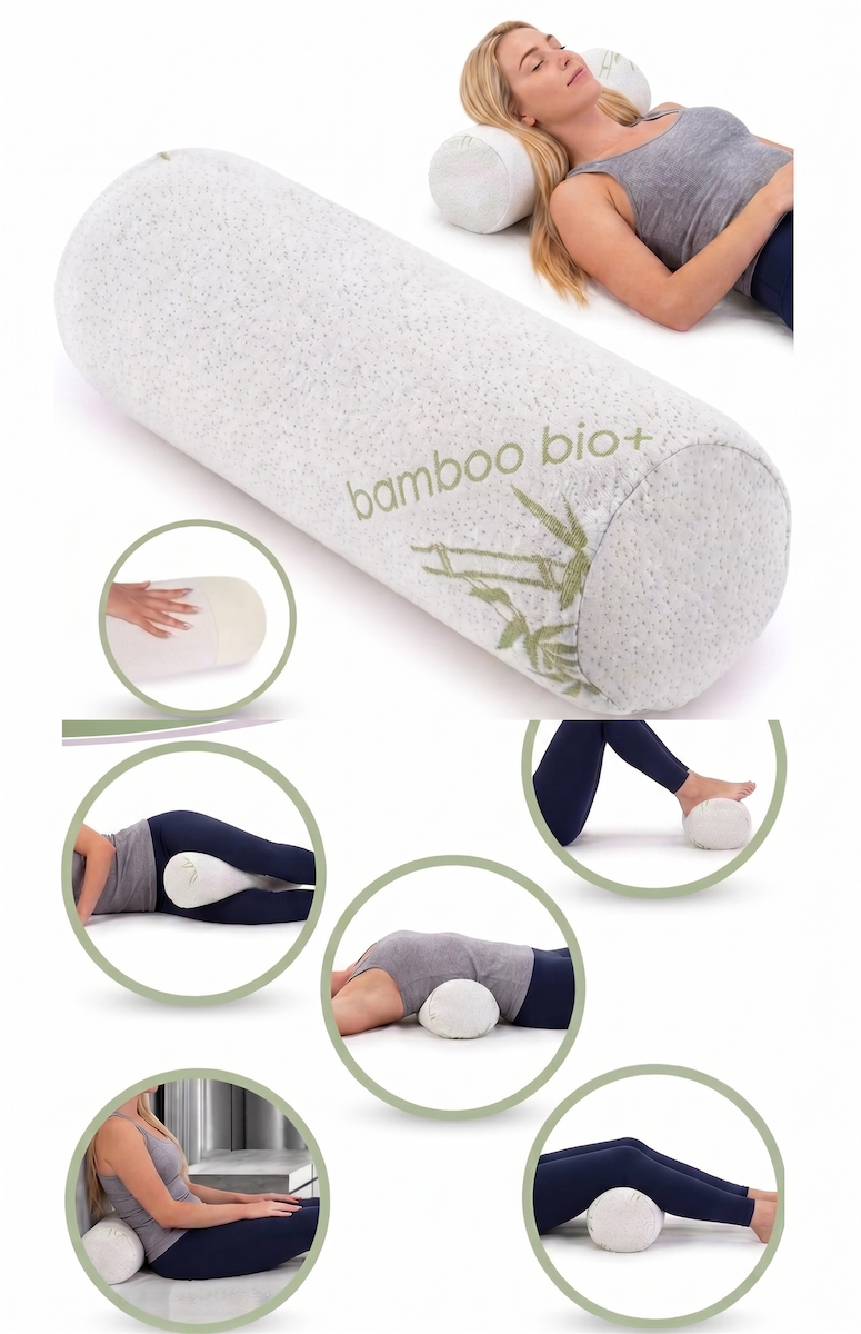 Çok Amaçlı Sert Silindir Yastık Bel Boyun Bacak İçin Ortopedik Sünger Yastığı Ergonomik Çıkarılabilir Kılıflı Yastık Beyaz 46*14 cm