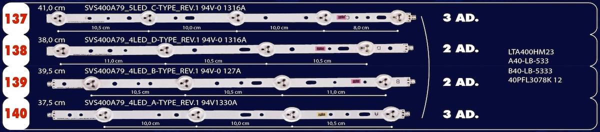 Swat LCD139 Tv Ledi 39.5cm SVS400A79-4LED A TYPE/SVS400A79-4LED=SET-2044=LED45/47=LCD140=Adet Olarak Satılır--SN040DLD12AT022, B40 LB 4320, 40PFL3078K, A40 LB 4329, A40 LB 4329, 40PFL3107K/02, A40 LB 5333