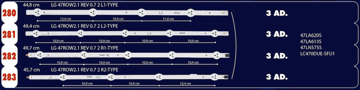 Swat LCD283 Tv Ledi 45.7cm 4 LED 47'' ROW2.1 REV0.7 1=SET-2010=LED110= 34979/34980/34981/34982=Adet Olarak Satılır--47PFK6312, 47PFT6309, 47PFT5609-60, 47LA620S