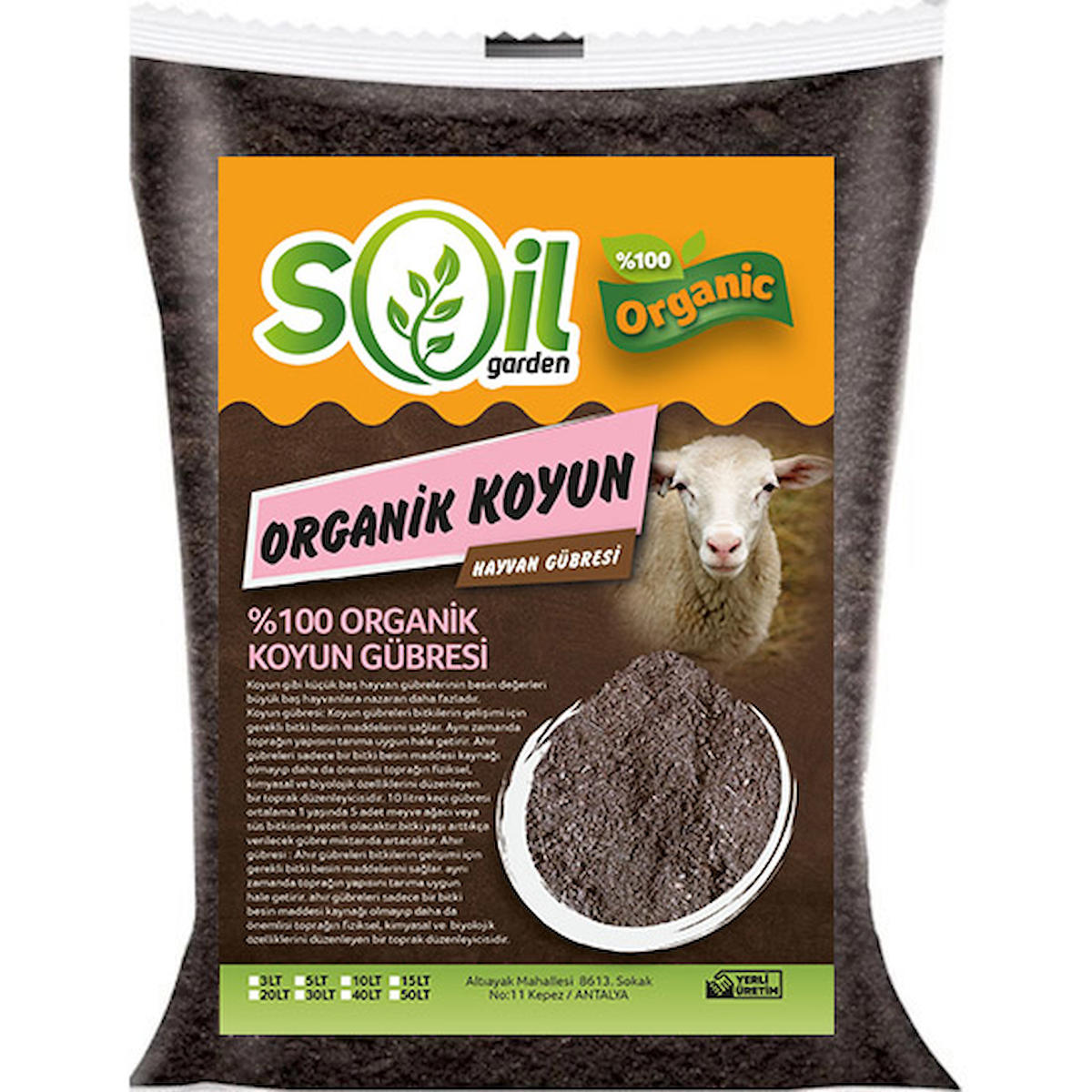 Soil Garden %100 Organik Hayvansal Gübre 50 Lt Koyun Gübresi