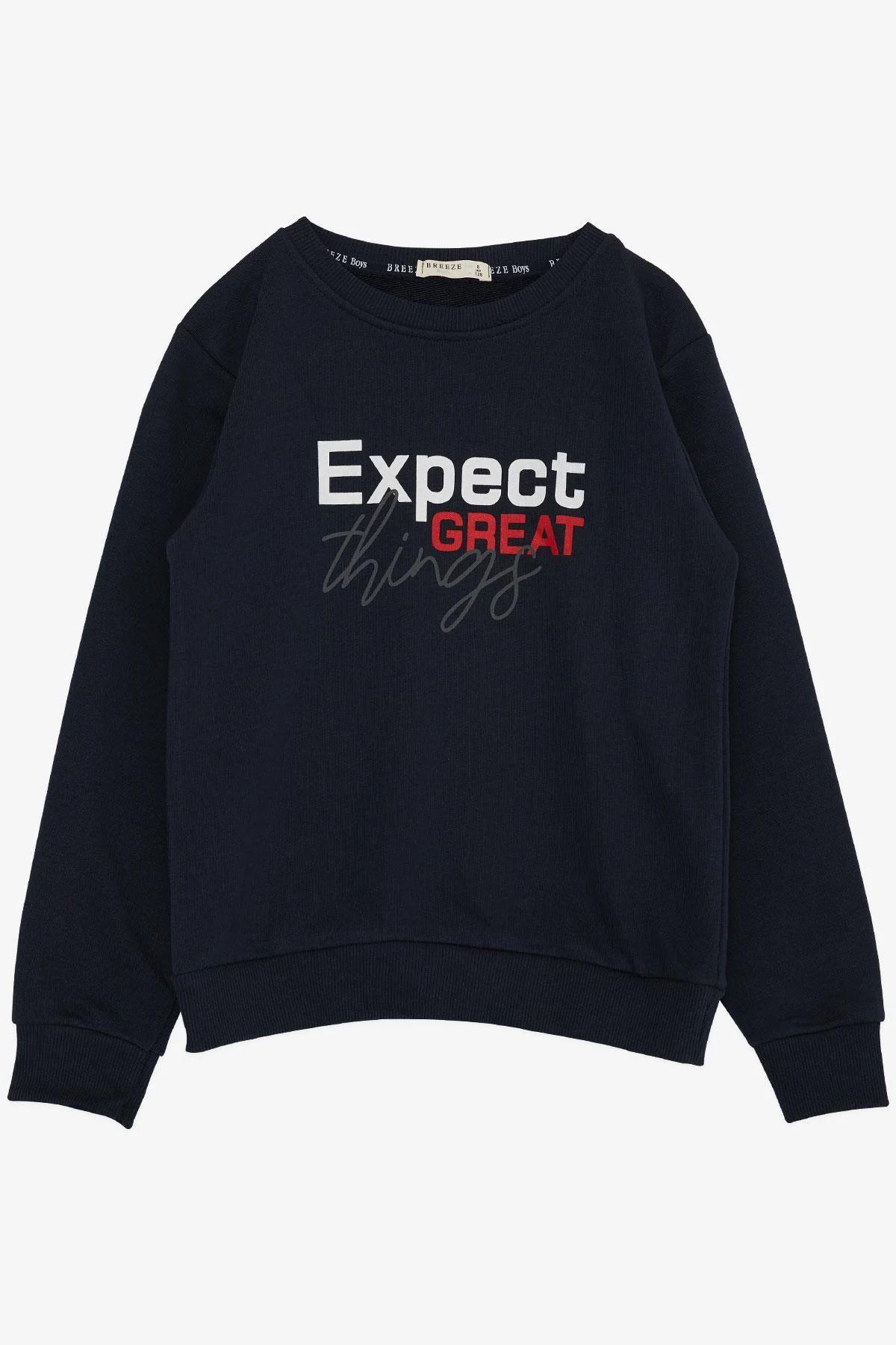 Breeze Erkek Çocuk Sweatshirt Yazı Baskılı 4-8 Yaş, Lacivert