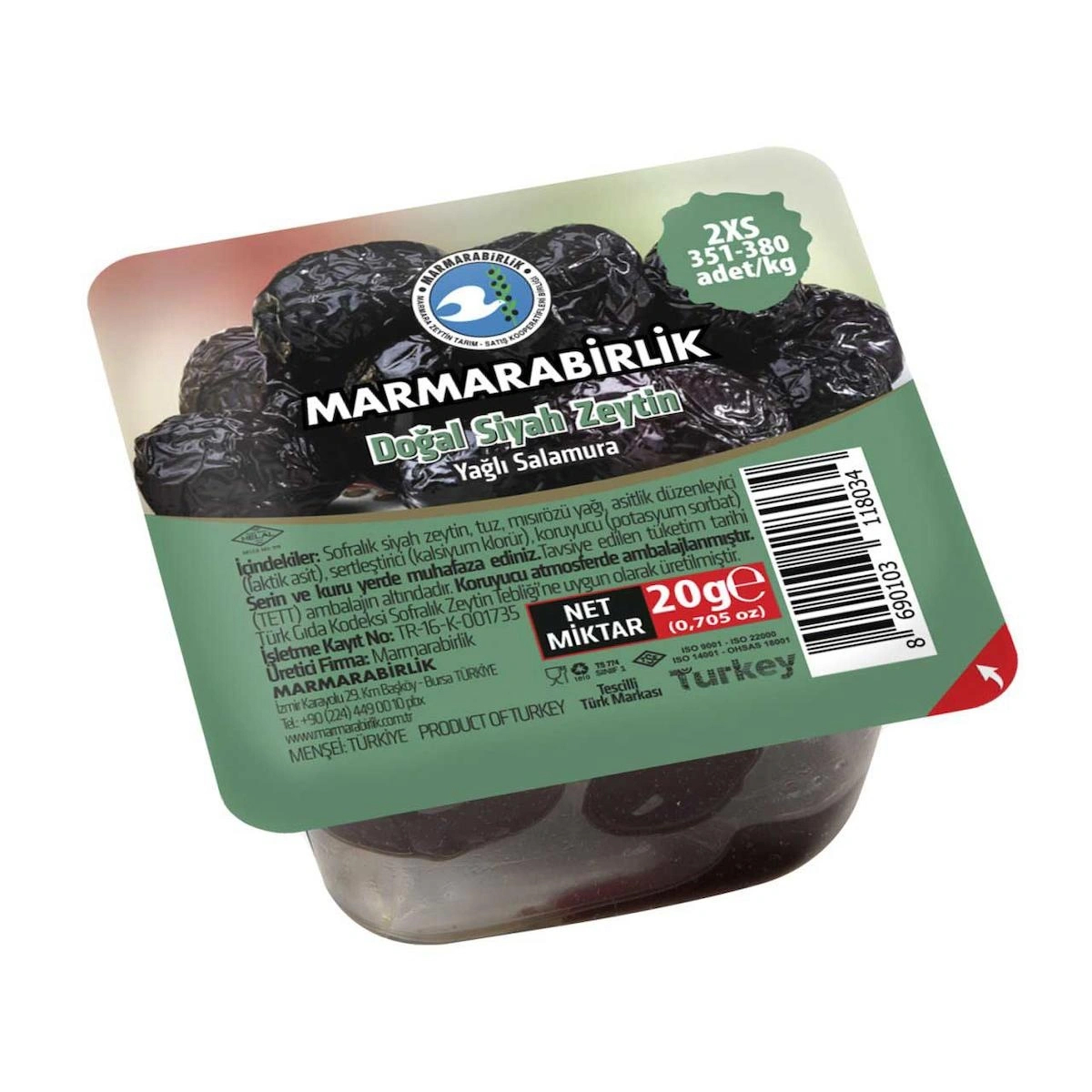 Marmarabirlik Kahvaltılık Salamura Piknik Siyah Zeytin 20 Gram X 36 Adet