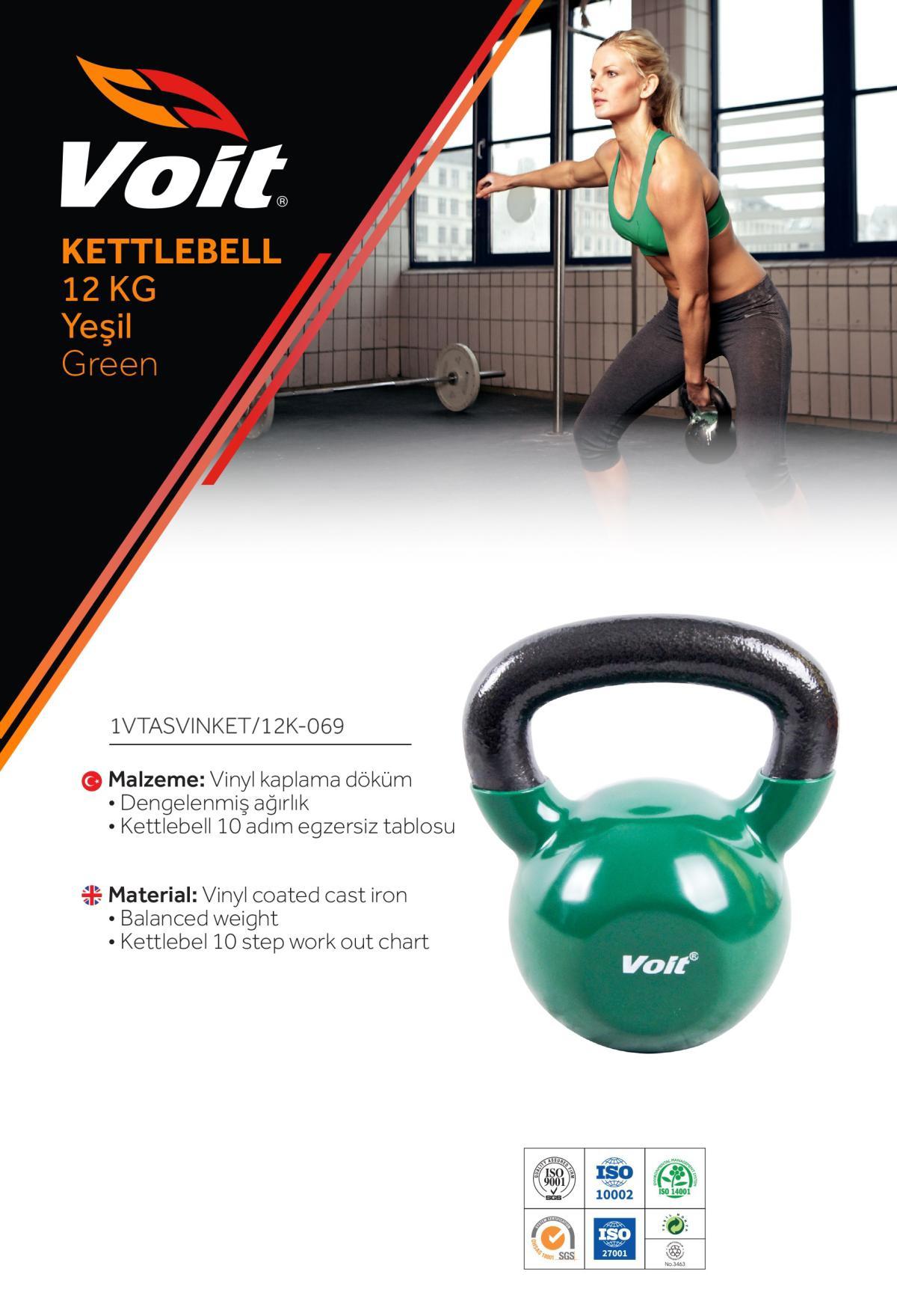 Voit Vinyl Kettlebell 12 Kg. Yeşil Ağırlık