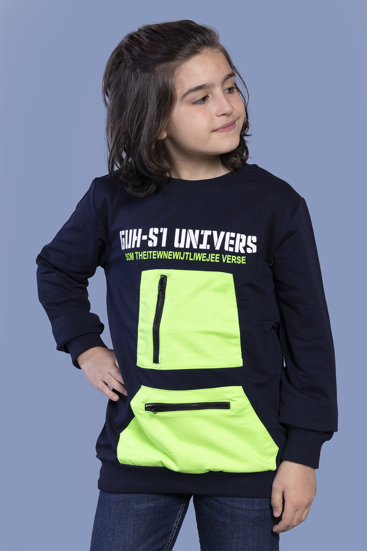 Toontoy Erkek Çocuk Baskılı Neon Cepli Sweatshirt