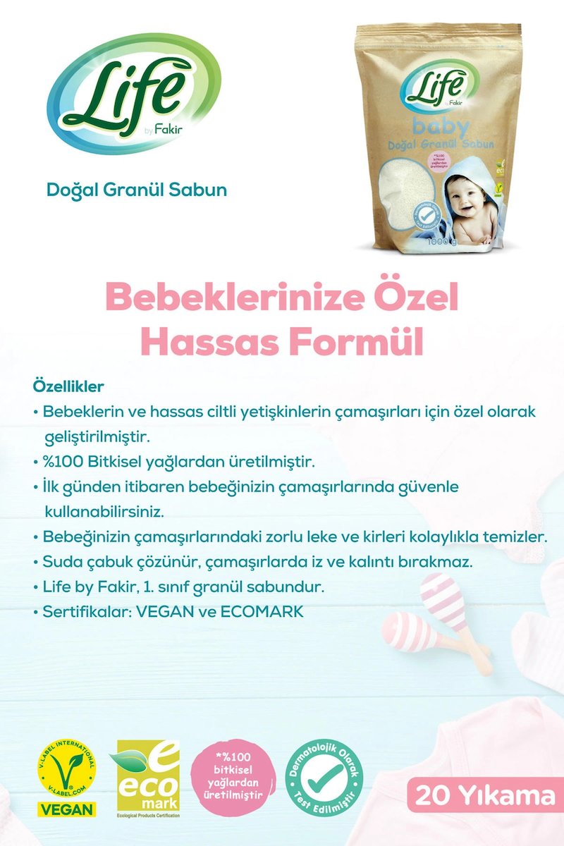 %100 Bitkisel Doğal Bebek Granül Toz Sabun 1 Kg, Vegan, Hassas Formül, %100 Doğal Temizlik