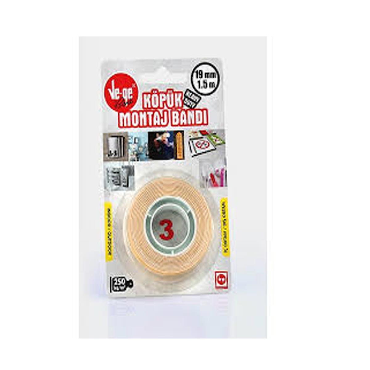 Ve-Ge Çift Taraflı Köpük Bant 19 MM x 1,5 MT (3)