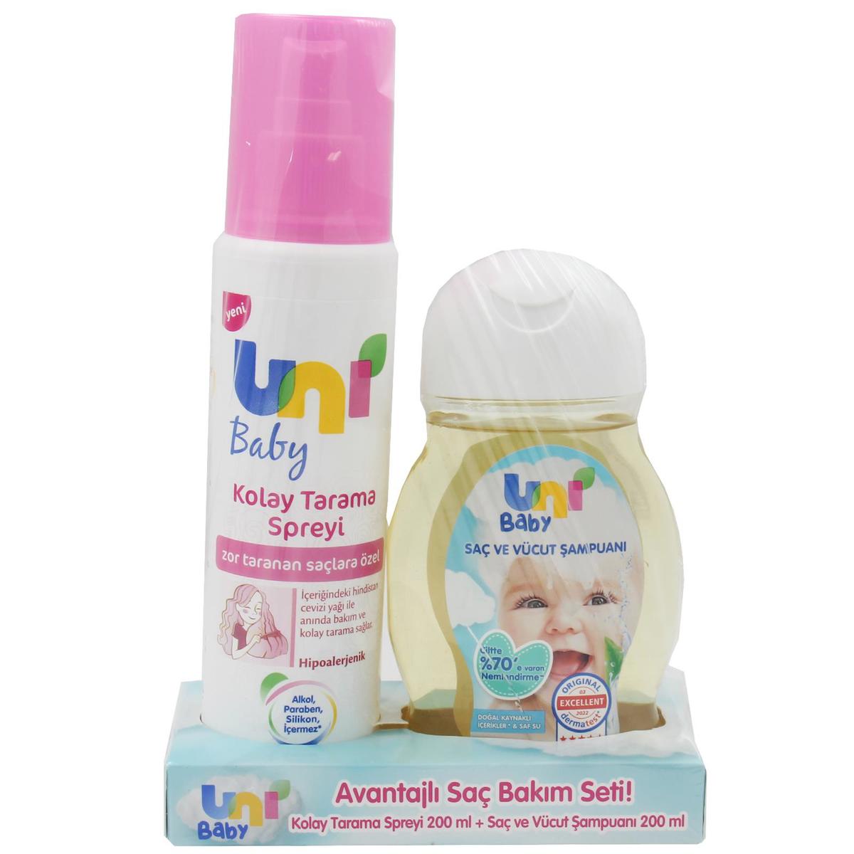 Uni Baby Kolay Tarama Spreyi 200 ml + Saç Ve Vücut Şampuanı 200 ml