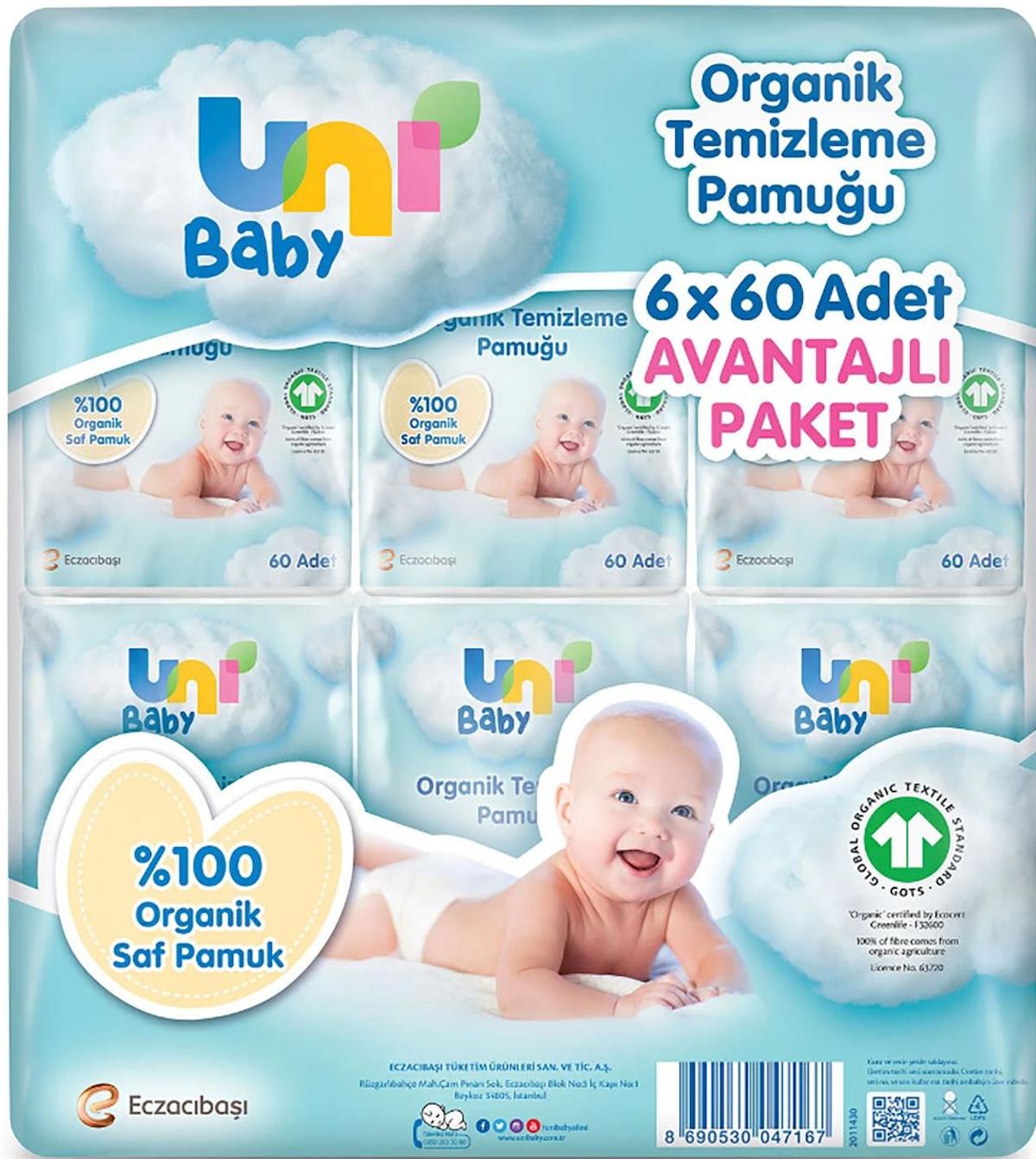 Uni Baby Bebek Temizleme Pamuğu 60 lı x 6 Adet