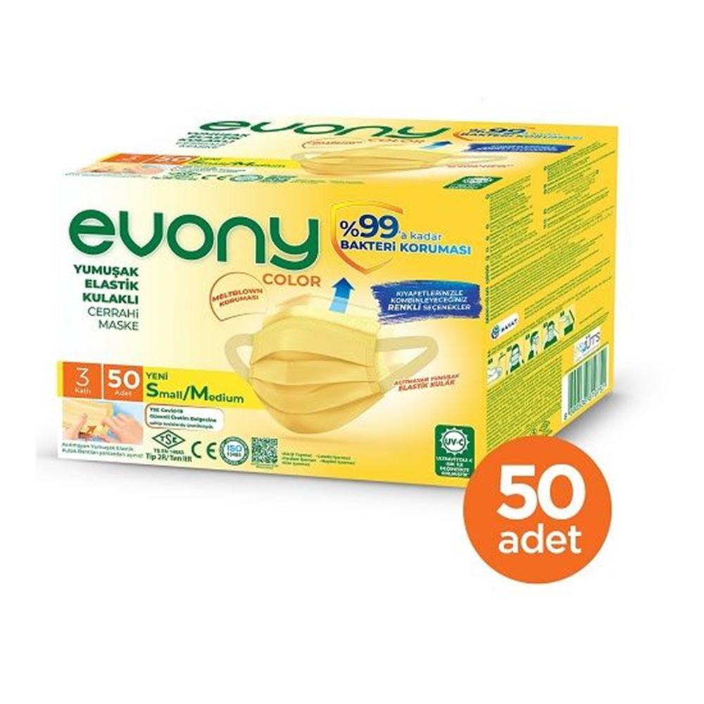 Evony Yumuşak Kulaklı Cerrahi Maske Sarı 50 Adet