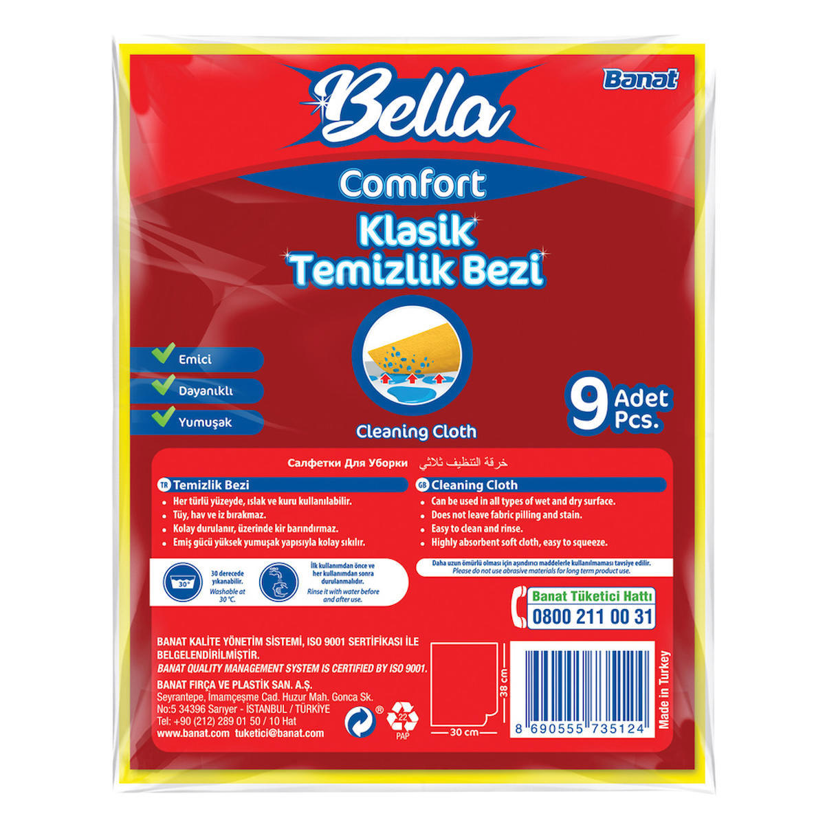 Bella Comfort Klasik Temizlik Bezi 9'lu