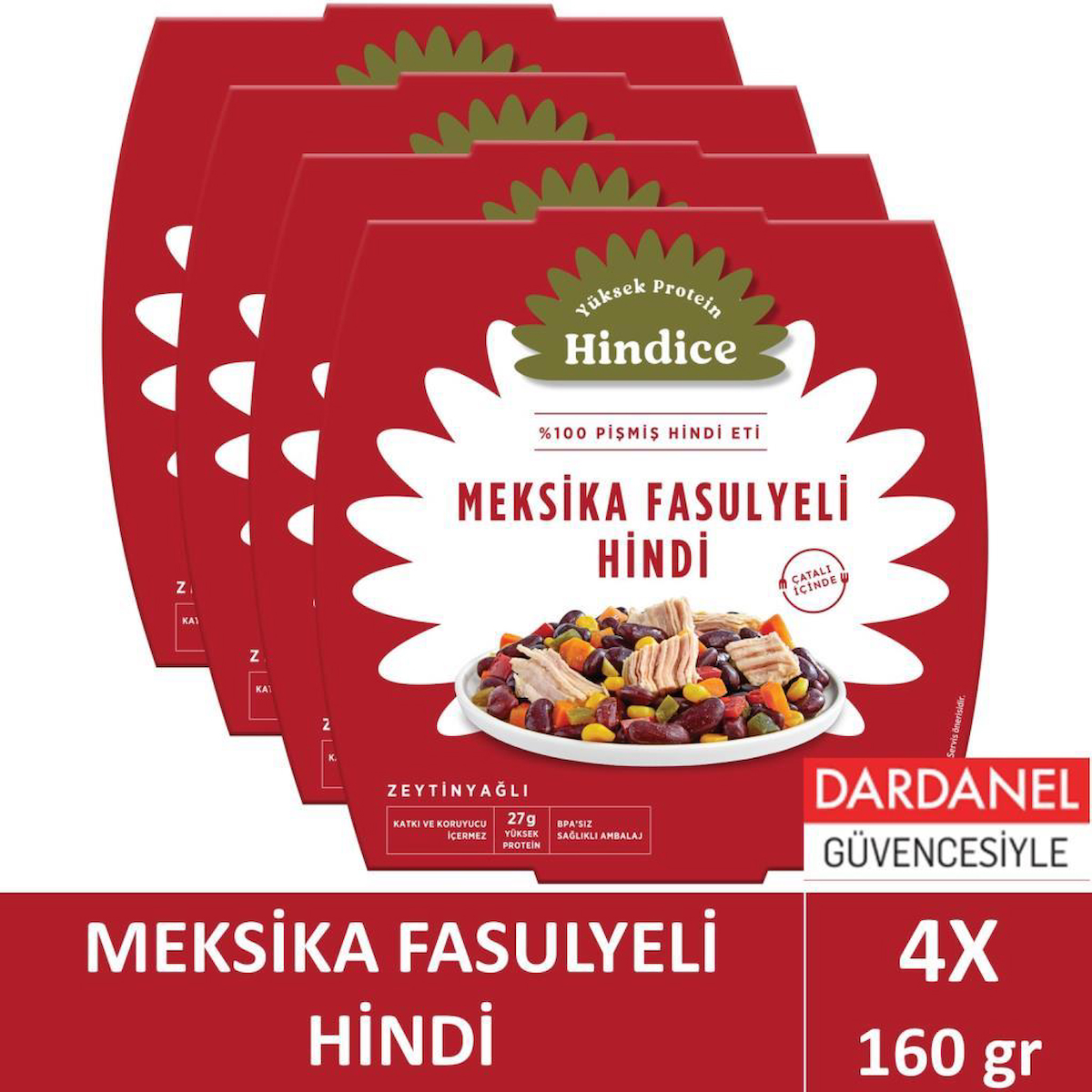 Hindice Aç Ye Hazır Yemek Meksika Fasulyeli Hindi 160 gr x4 Adet