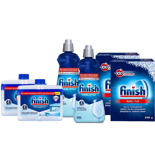 Finish Bulaşık Makinesi Parlatıcısı 400 ml + Finish Makine Temizleyici 2x250 ml+ Finish Tuz 2x500 gr 