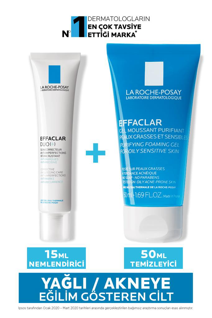 La Roche Posay Effaclar Yağlı Cilt için Temizleyici Yüz Temizleme Jeli 50 ml & Bakım Kremi 15 ml 